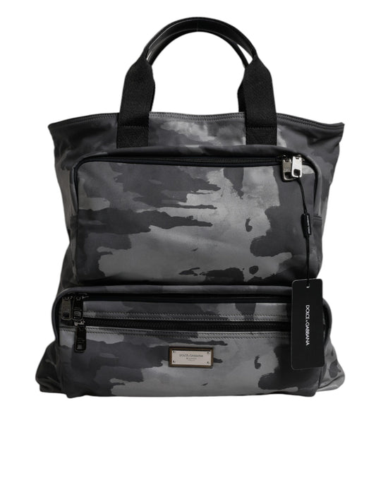 Dolce & Gabbana Gray Camo Cotton Multiple Compartments Tote Bag Dolce & Gabbana