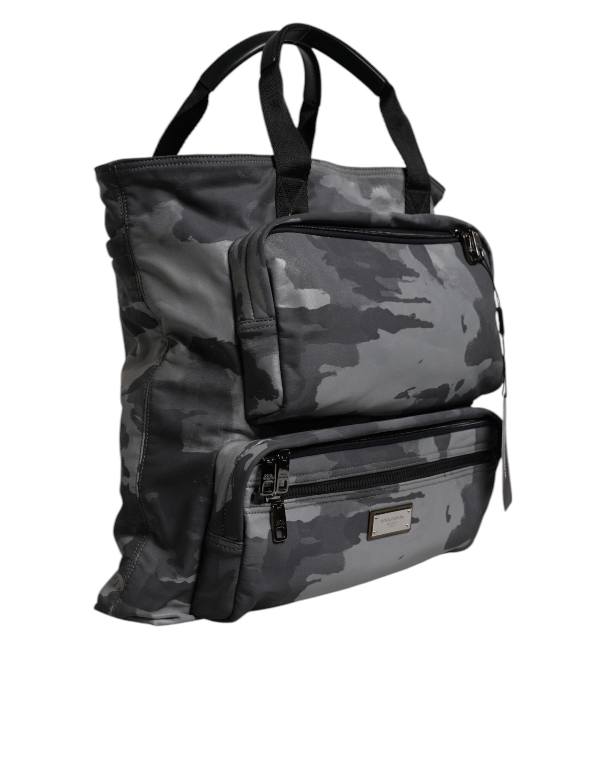 Dolce & Gabbana Gray Camo Cotton Multiple Compartments Tote Bag Dolce & Gabbana