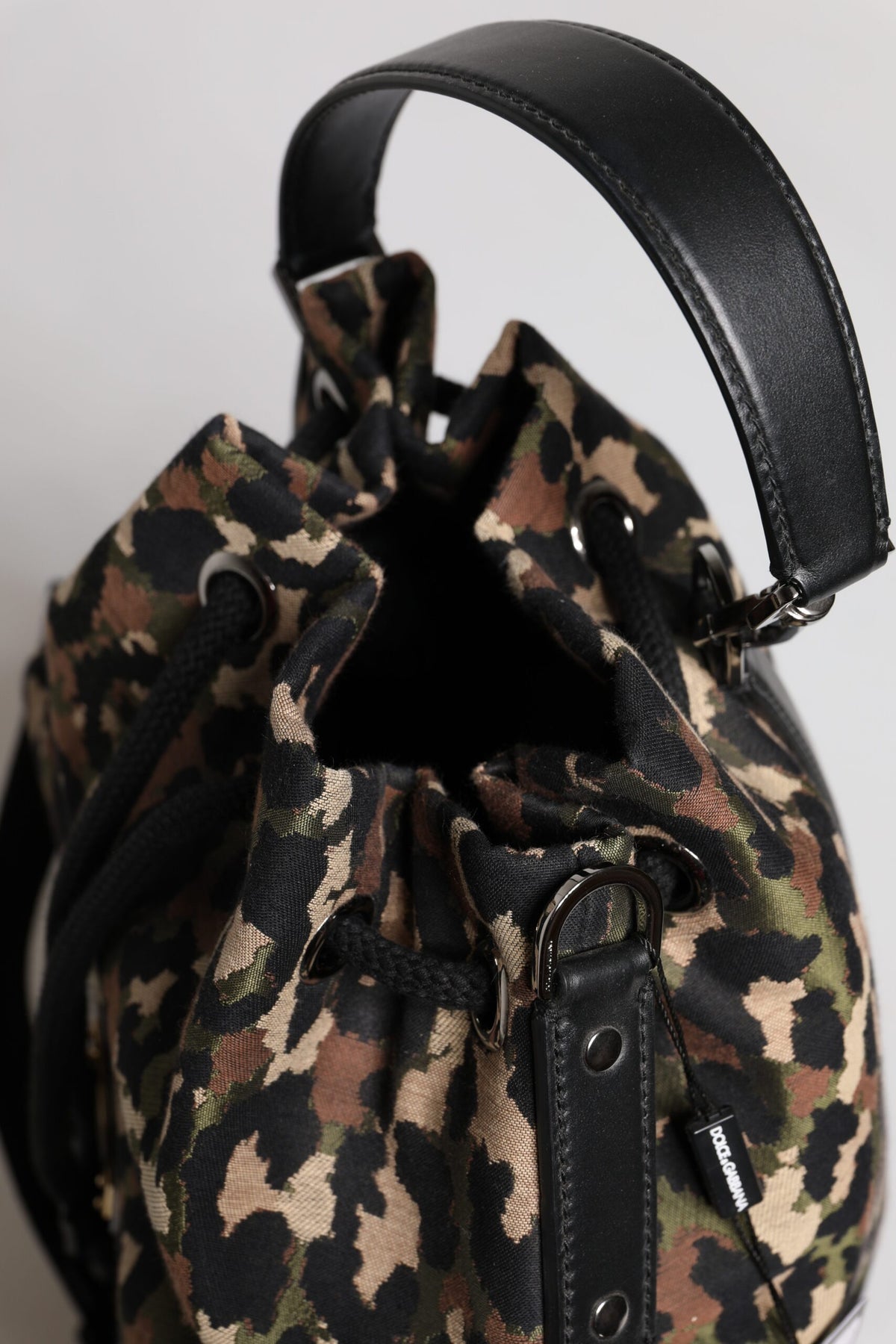 Dolce & Gabbana Multicolor Leopard Cotton Shoulder Bucket Bag