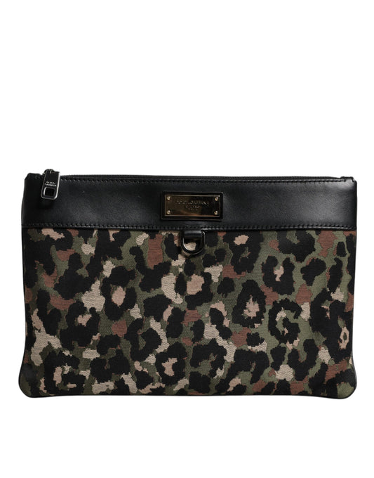Dolce & Gabbana Multicolor Leopard Jacquard Print Logo Plaque Pouch Bag Dolce & Gabbana
