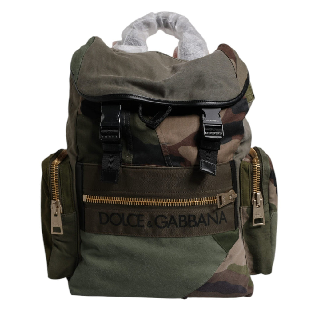 Dolce & Gabbana Military Green Patchwork Travel Backpack Bag