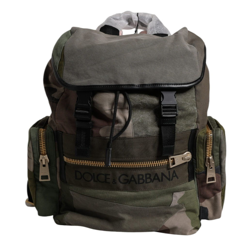 Dolce & Gabbana Military Green Patchwork School Backpack Bag