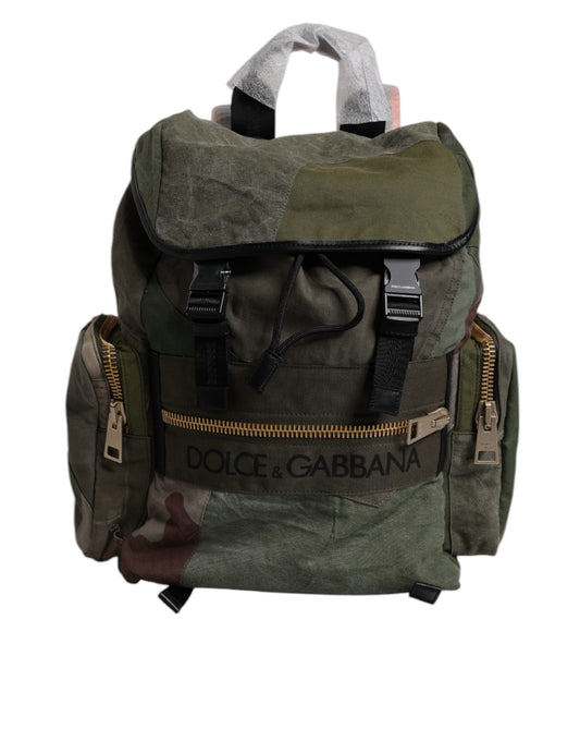 Dolce & Gabbana Military Green Patchwork Travel Backpack Bag Dolce & Gabbana