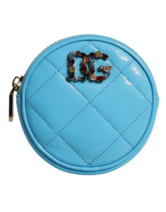 Dolce & Gabbana Light Blue Lamb Leather DG Crystal Round Coin Purse Wallet Dolce & Gabbana