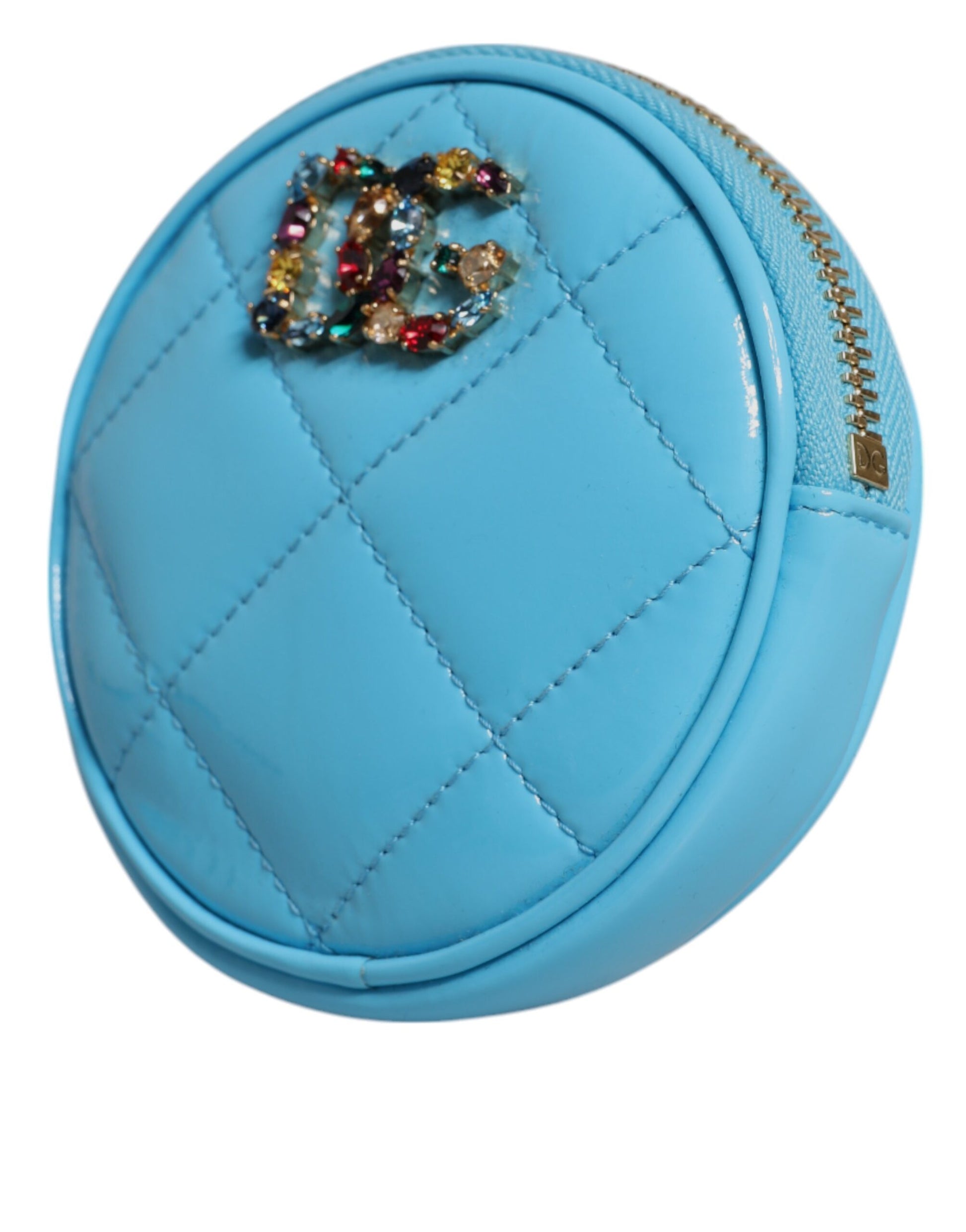 Dolce & Gabbana Light Blue Lamb Leather DG Crystal Round Coin Purse Wallet Dolce & Gabbana