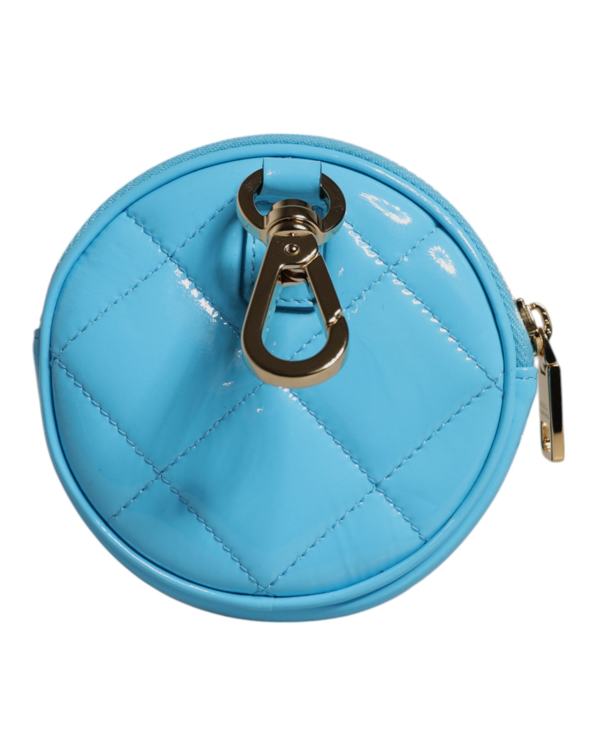 Dolce & Gabbana Light Blue Lamb Leather DG Crystal Round Coin Purse Wallet Dolce & Gabbana