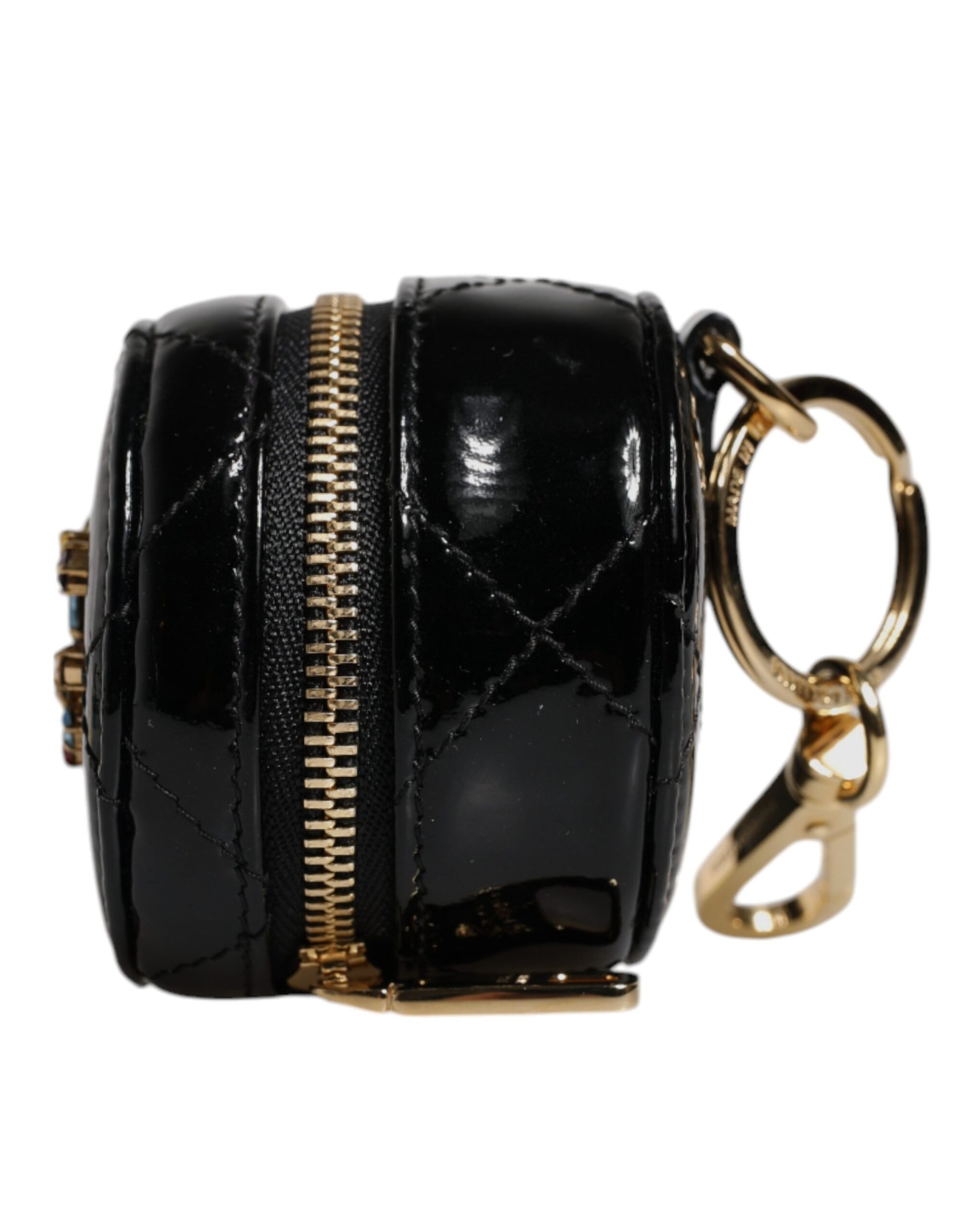 Dolce & Gabbana Black Lamb Leather DG Crystal Round Coin Purse Wallet Dolce & Gabbana