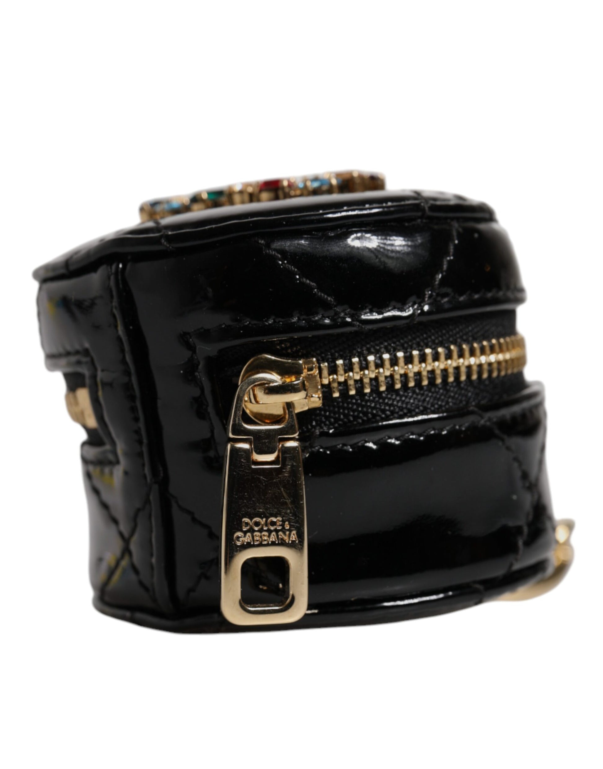 Dolce & Gabbana Black Lamb Leather DG Crystal Round Coin Purse Wallet Dolce & Gabbana