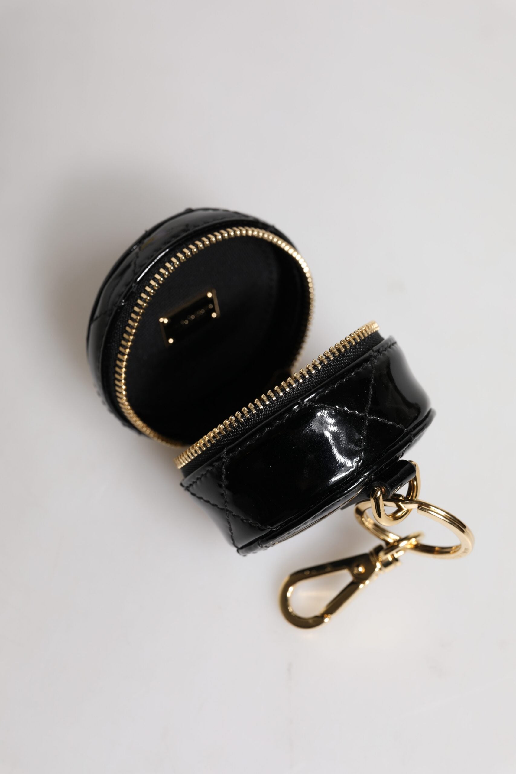 Dolce & Gabbana Black Lamb Leather DG Crystal Round Coin Purse Wallet Dolce & Gabbana