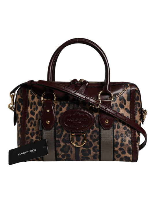 Dolce & Gabbana Brown Leopard Leather Shoulder Strap Duffle Bag Dolce & Gabbana