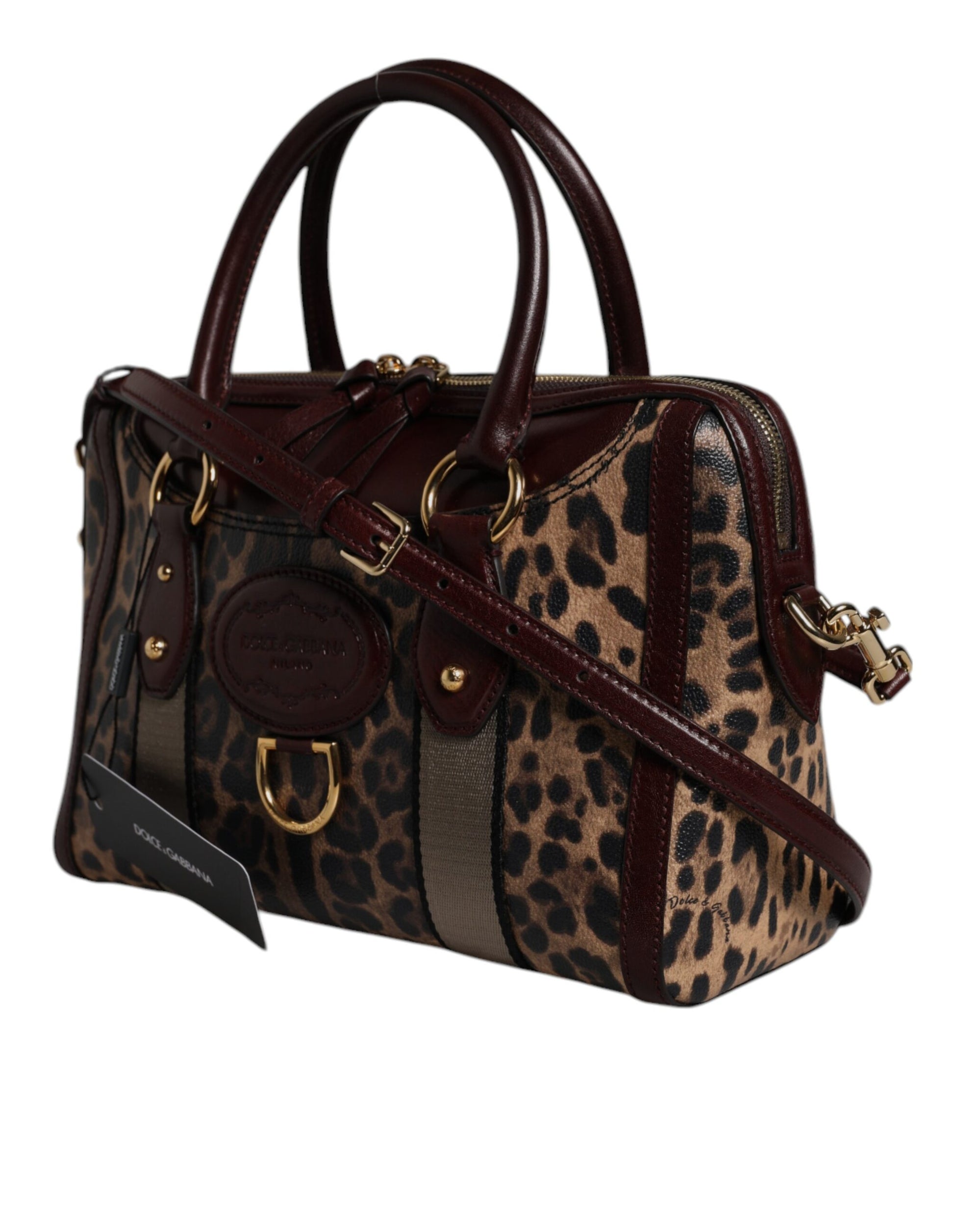 Dolce & Gabbana Brown Leopard Leather Shoulder Strap Duffle Bag Dolce & Gabbana