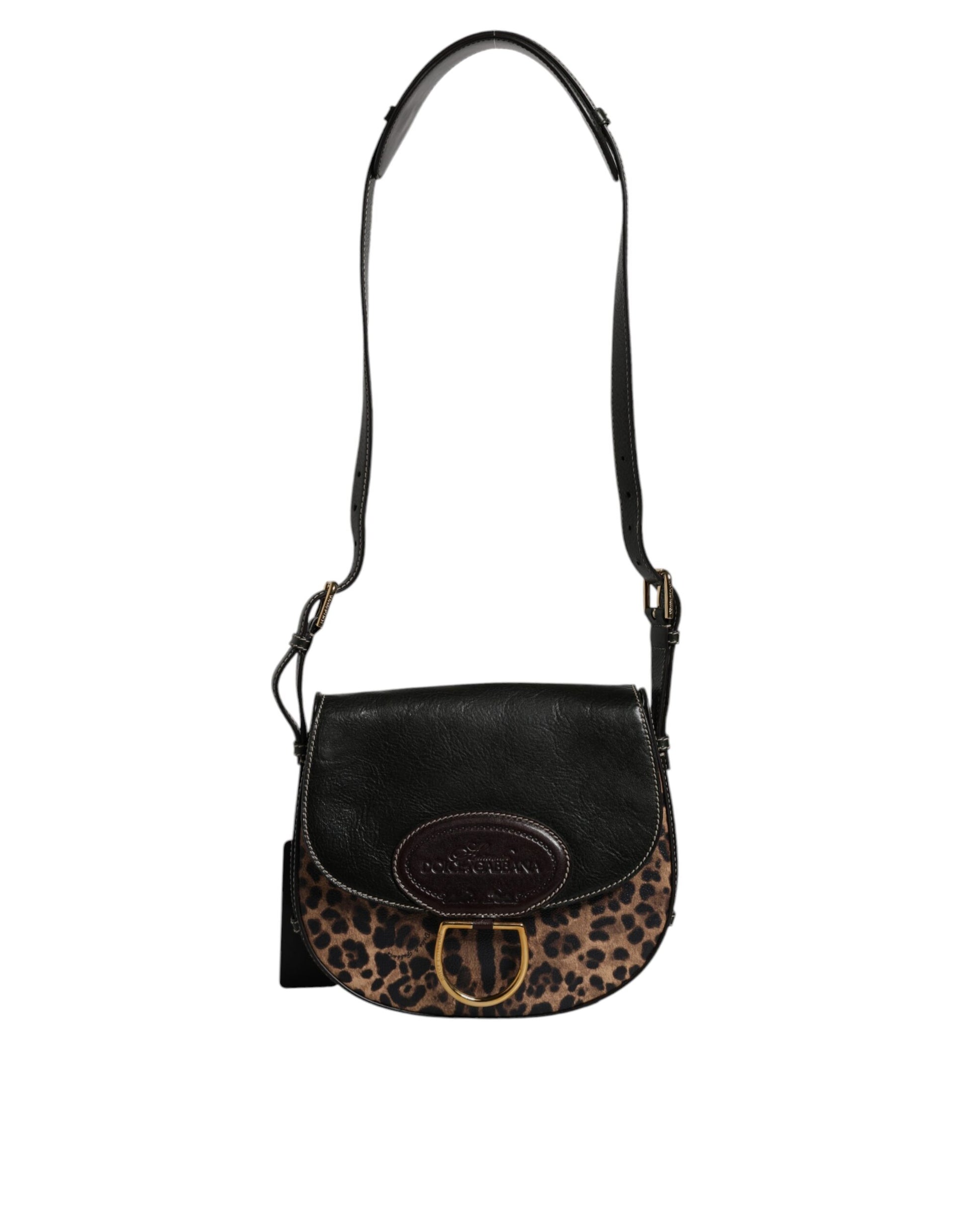 Dolce & Gabbana Black Brown Leopard Leather Shoulder Strap Bag Dolce & Gabbana