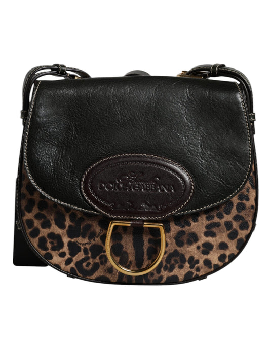 Dolce & Gabbana Black Brown Leopard Leather Shoulder Strap Bag Dolce & Gabbana