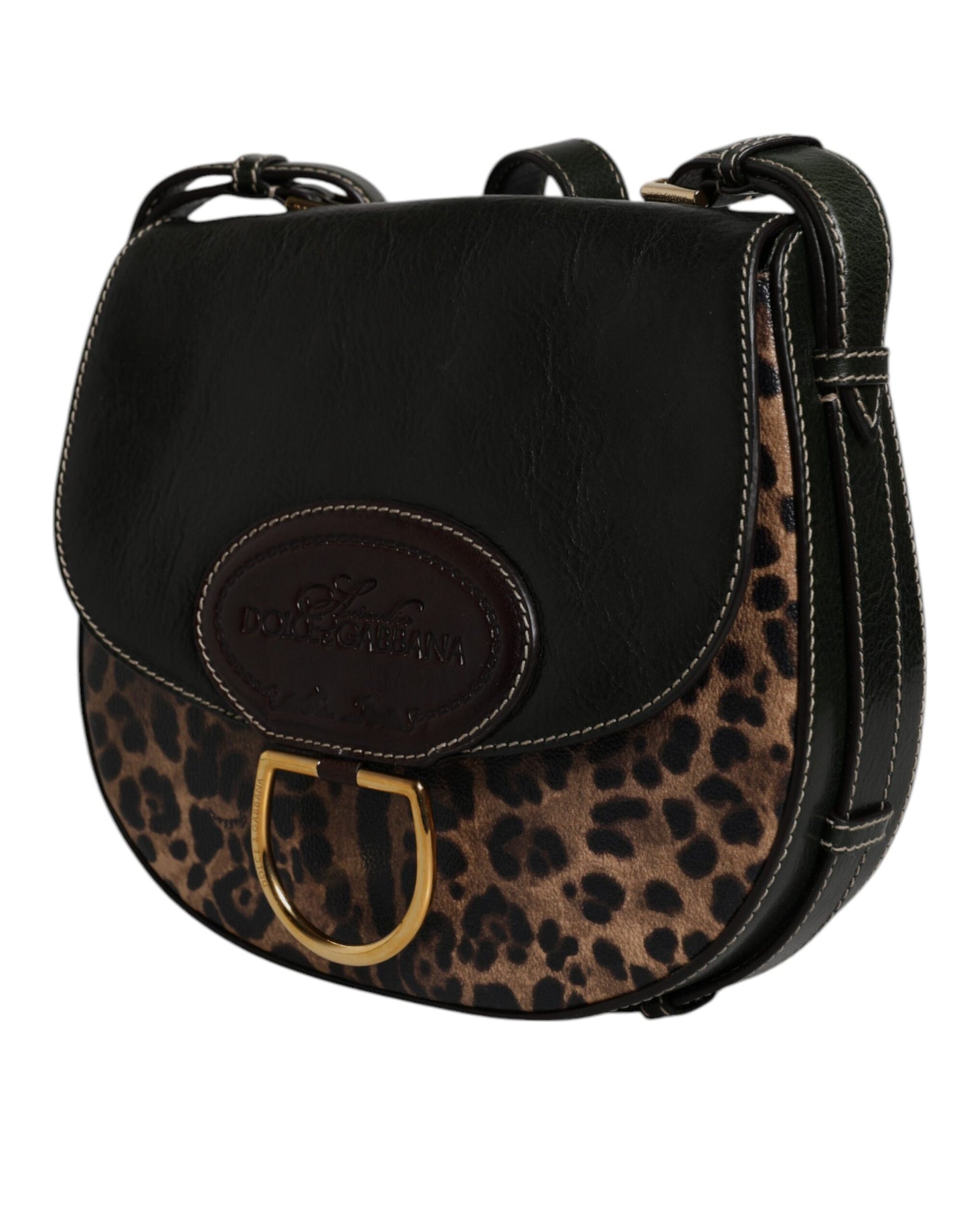 Dolce & Gabbana Black Brown Leopard Leather Shoulder Strap Bag Dolce & Gabbana
