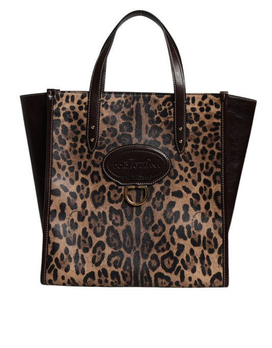 Dolce & Gabbana Brown Leopard Leather Shoulder Strap Tote Bag Dolce & Gabbana