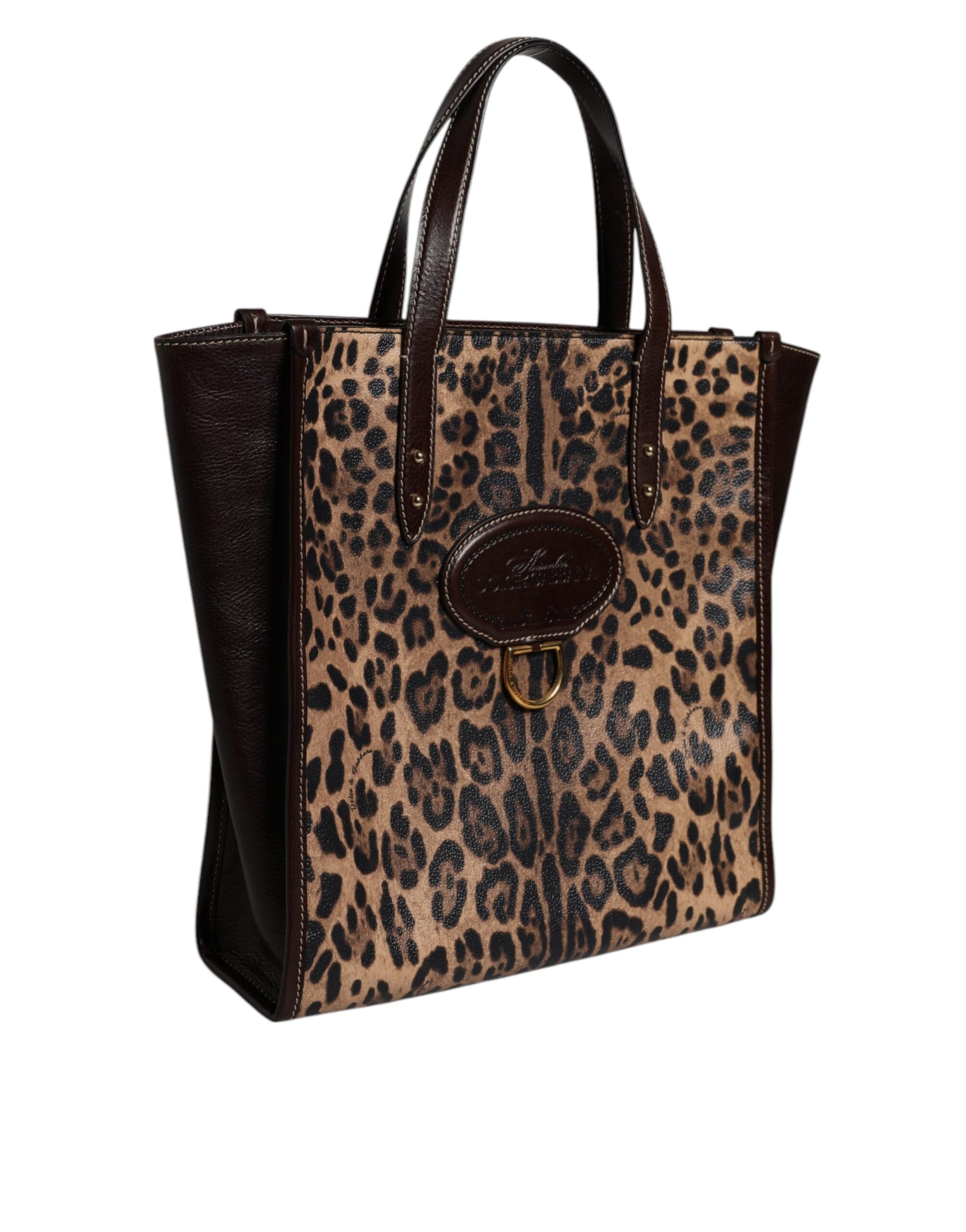 Dolce & Gabbana Brown Leopard Leather Shoulder Strap Tote Bag Dolce & Gabbana