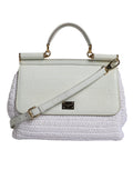 Dolce & Gabbana White Rafia Leather Top Handle Crossbody Bag - Eljoys Fashion 