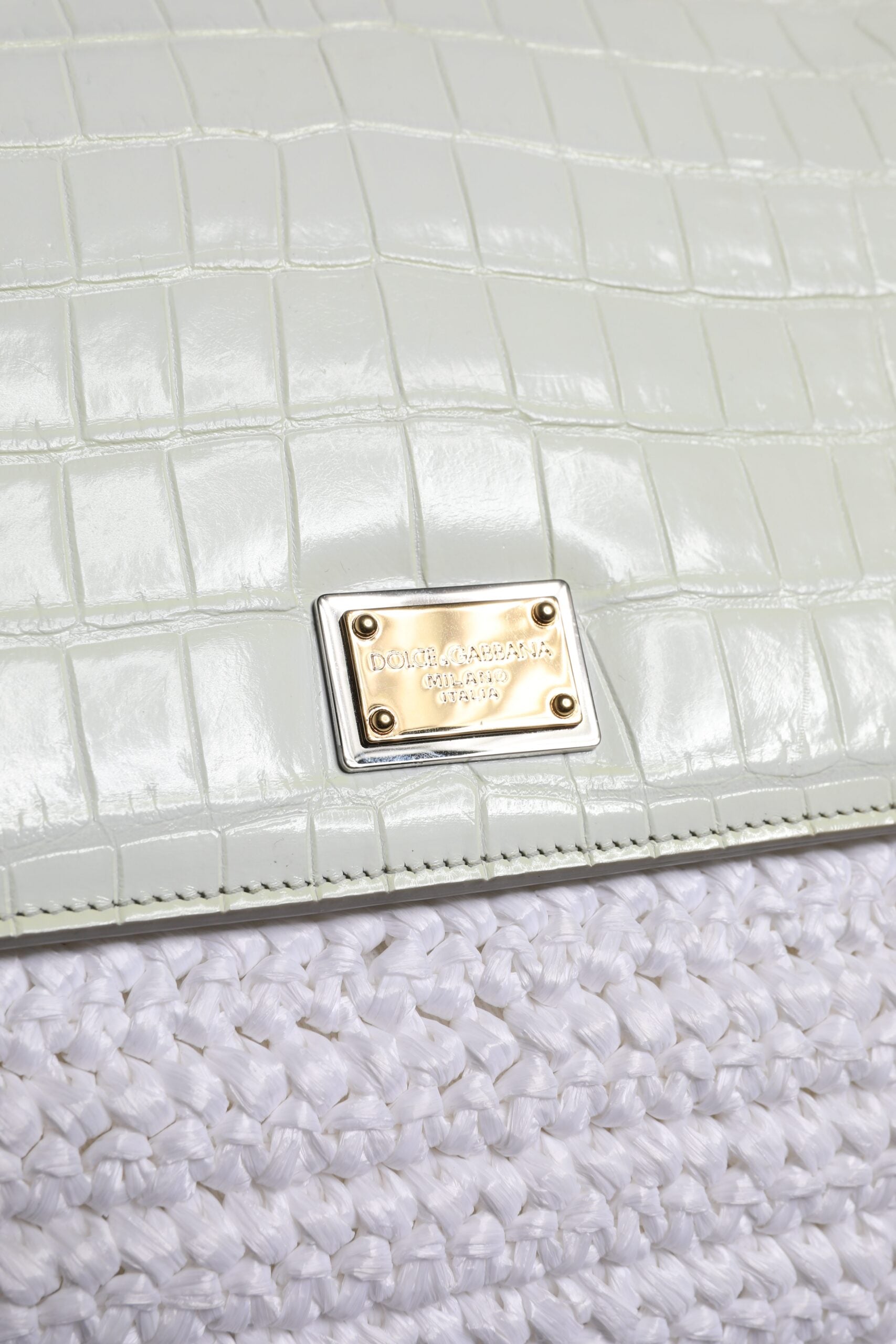Dolce & Gabbana White Rafia Leather Top Handle Crossbody Bag Dolce & Gabbana