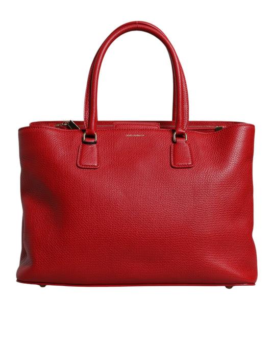 Dolce & Gabbana Red Calfskin Leather Logo Plaque Top Handle Bag Dolce & Gabbana