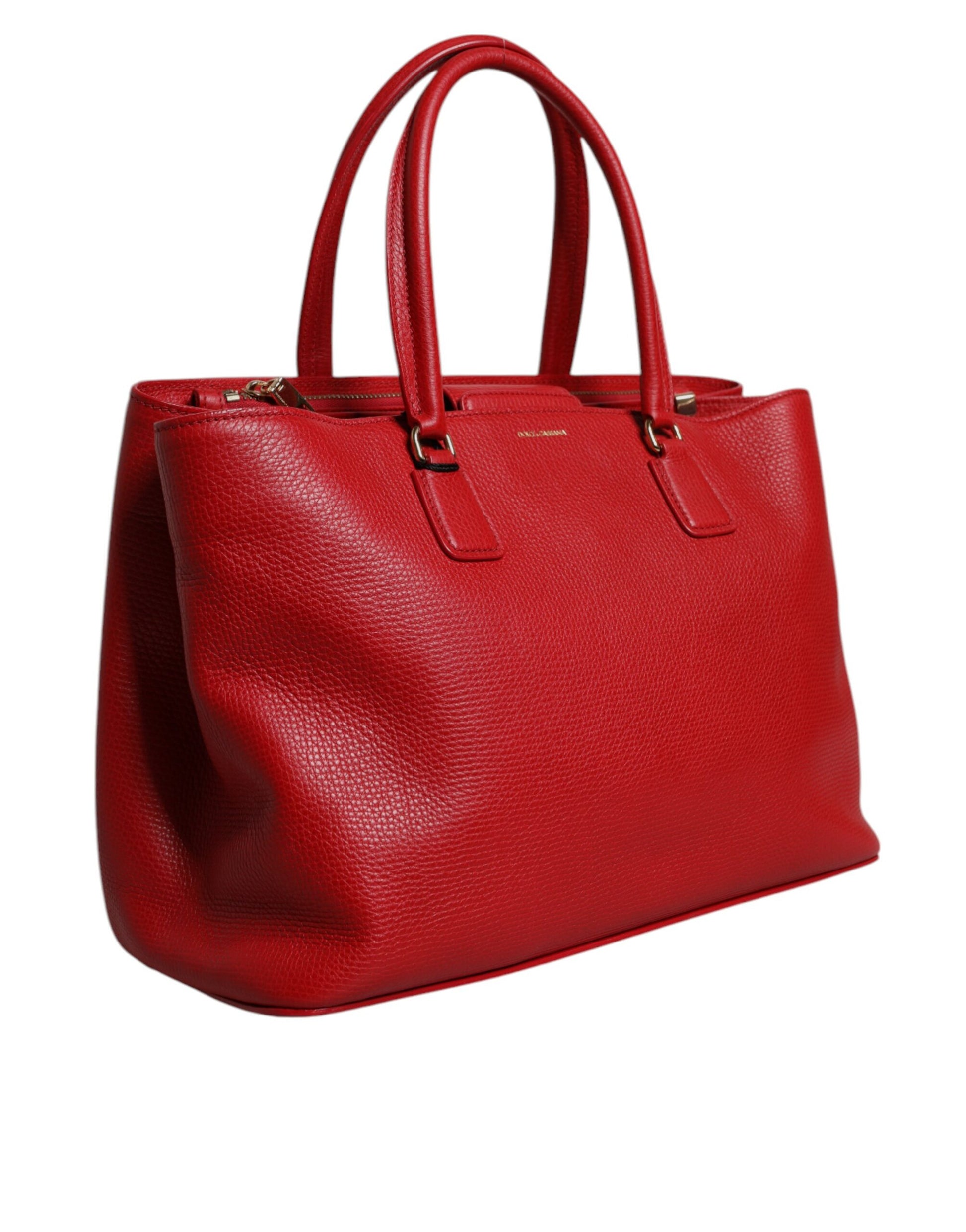 Dolce & Gabbana Red Calfskin Leather Logo Plaque Top Handle Bag Dolce & Gabbana