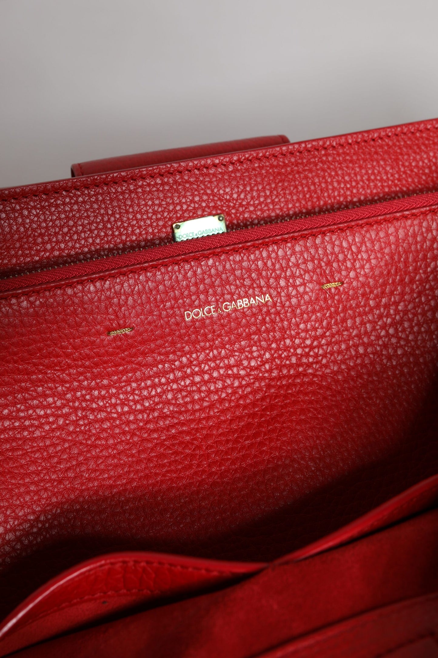 Dolce & Gabbana Red Calfskin Leather Logo Plaque Top Handle Bag Dolce & Gabbana