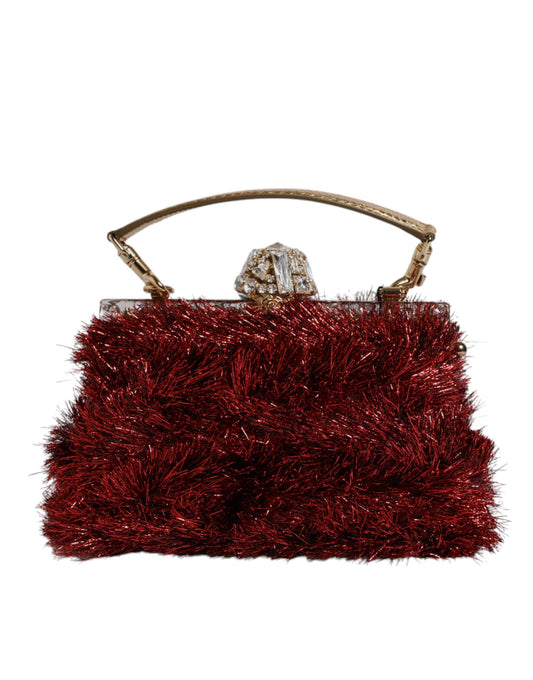 Dolce & Gabbana Red Gold Chain VANDA Tinsel Crystals Evening Clutch Bag Dolce & Gabbana