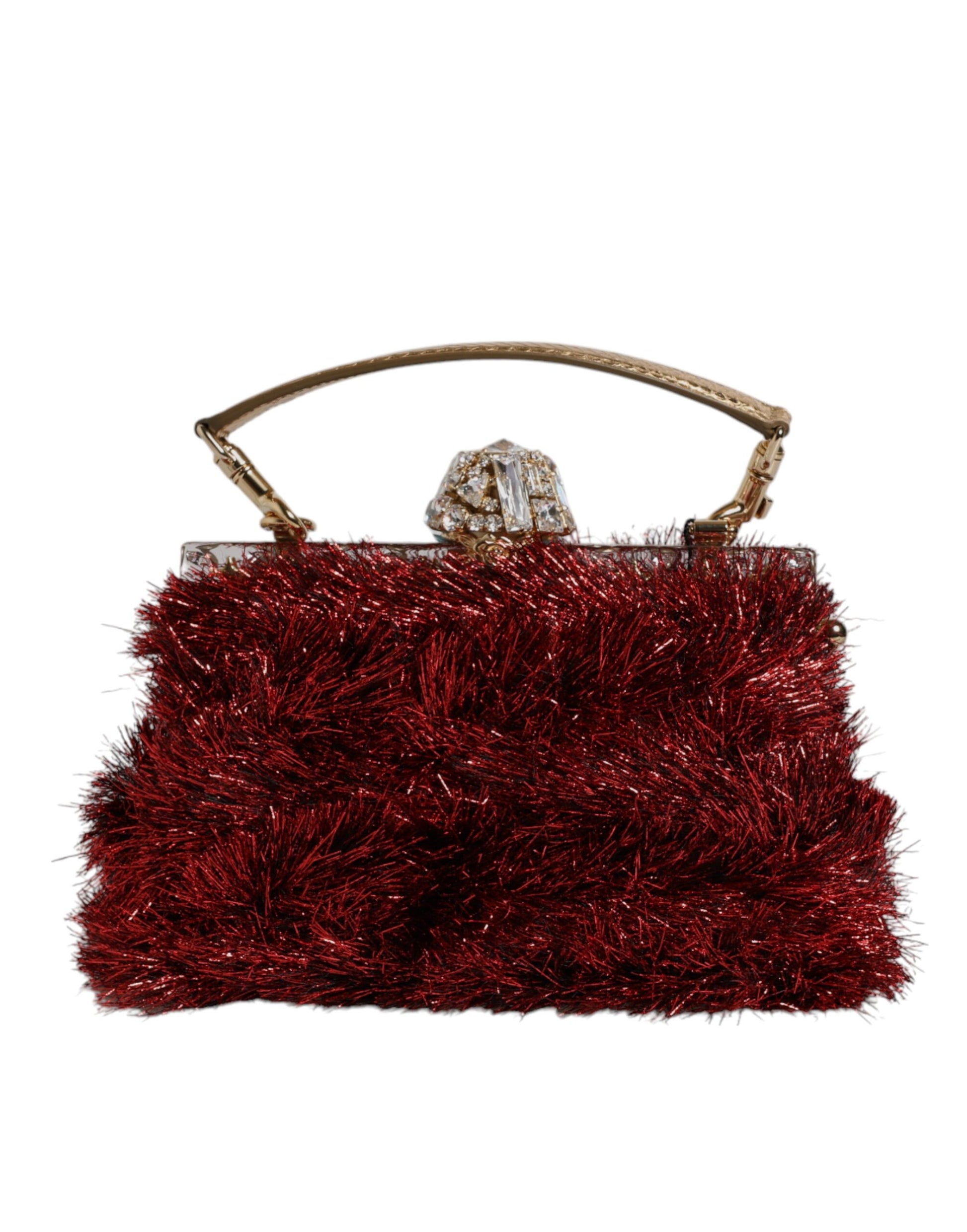 Dolce & Gabbana Red Gold Chain VANDA Tinsel Crystals Evening Clutch Bag Dolce & Gabbana