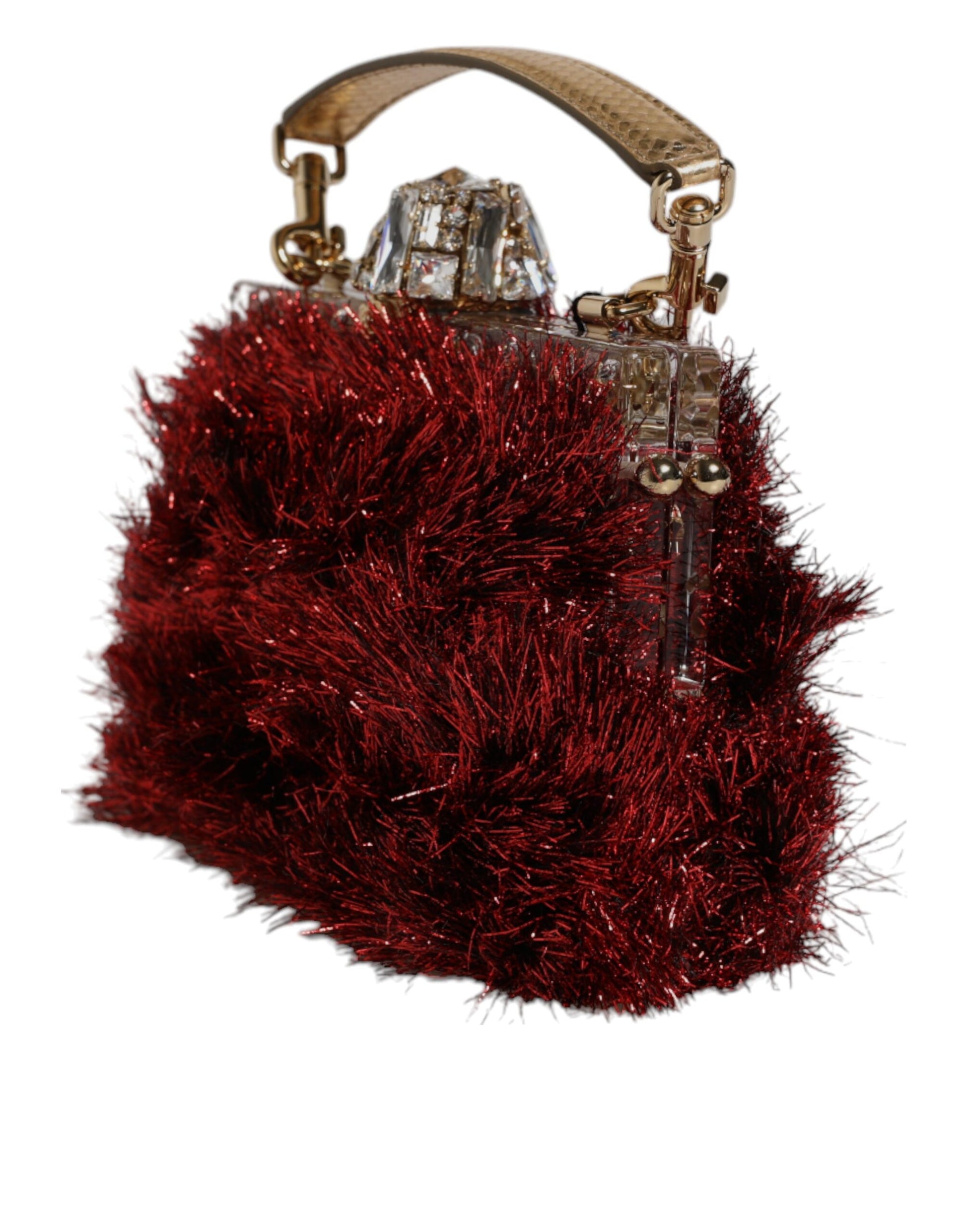 Dolce & Gabbana Red Gold Chain VANDA Tinsel Crystals Evening Clutch Bag Dolce & Gabbana