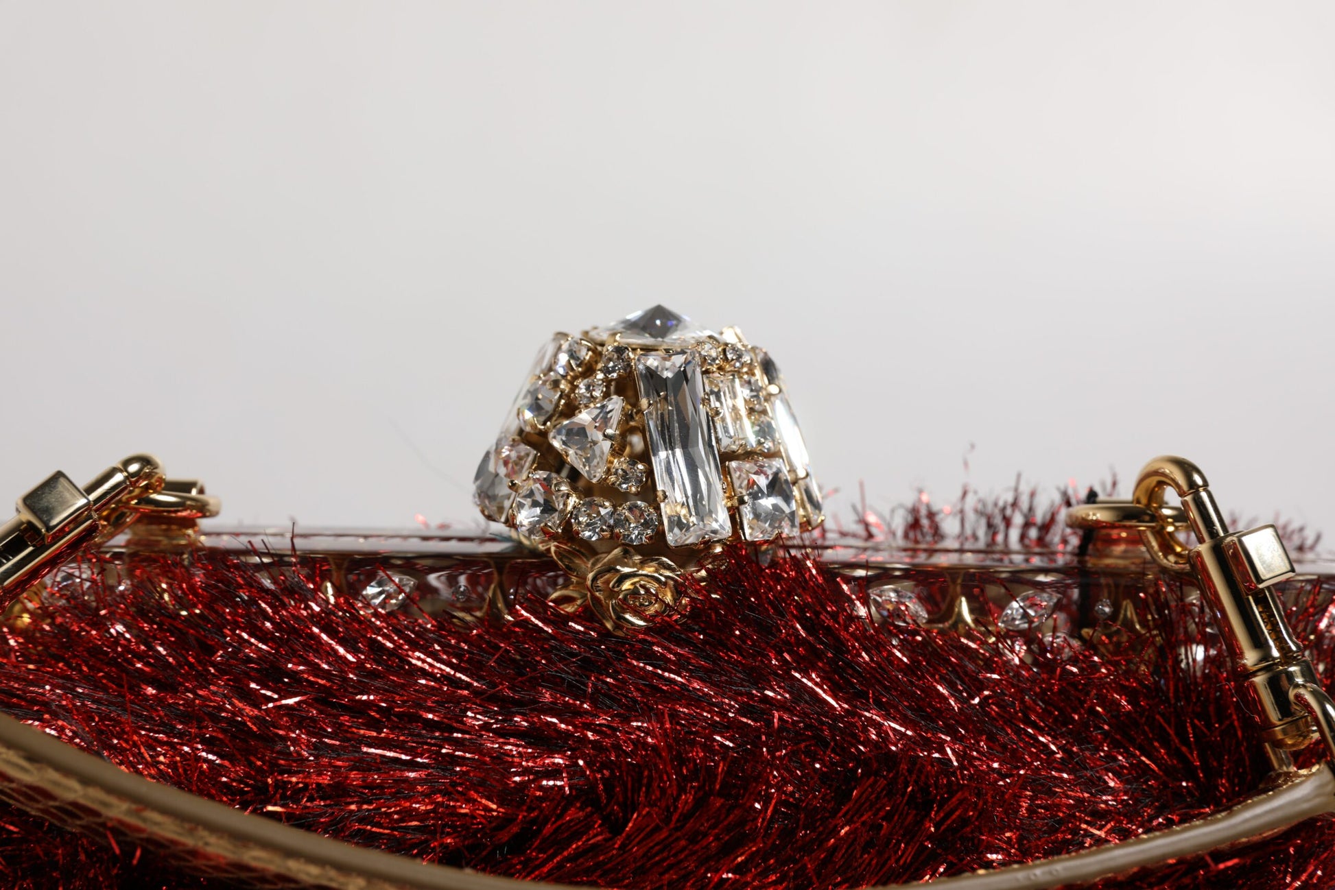 Dolce & Gabbana Red Gold Chain VANDA Tinsel Crystals Evening Clutch Bag Dolce & Gabbana