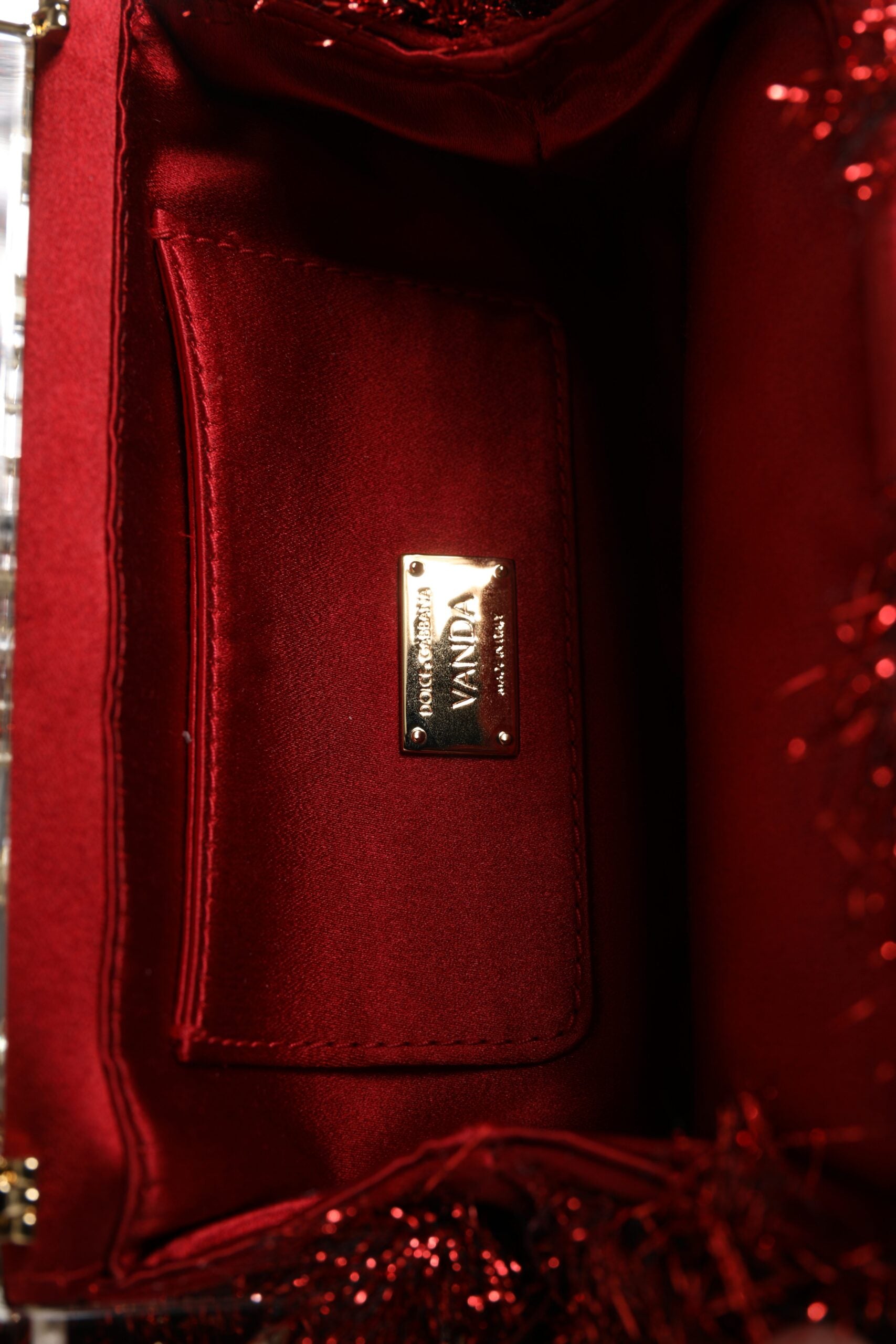 Dolce & Gabbana Red Gold Chain VANDA Tinsel Crystals Evening Clutch Bag Dolce & Gabbana