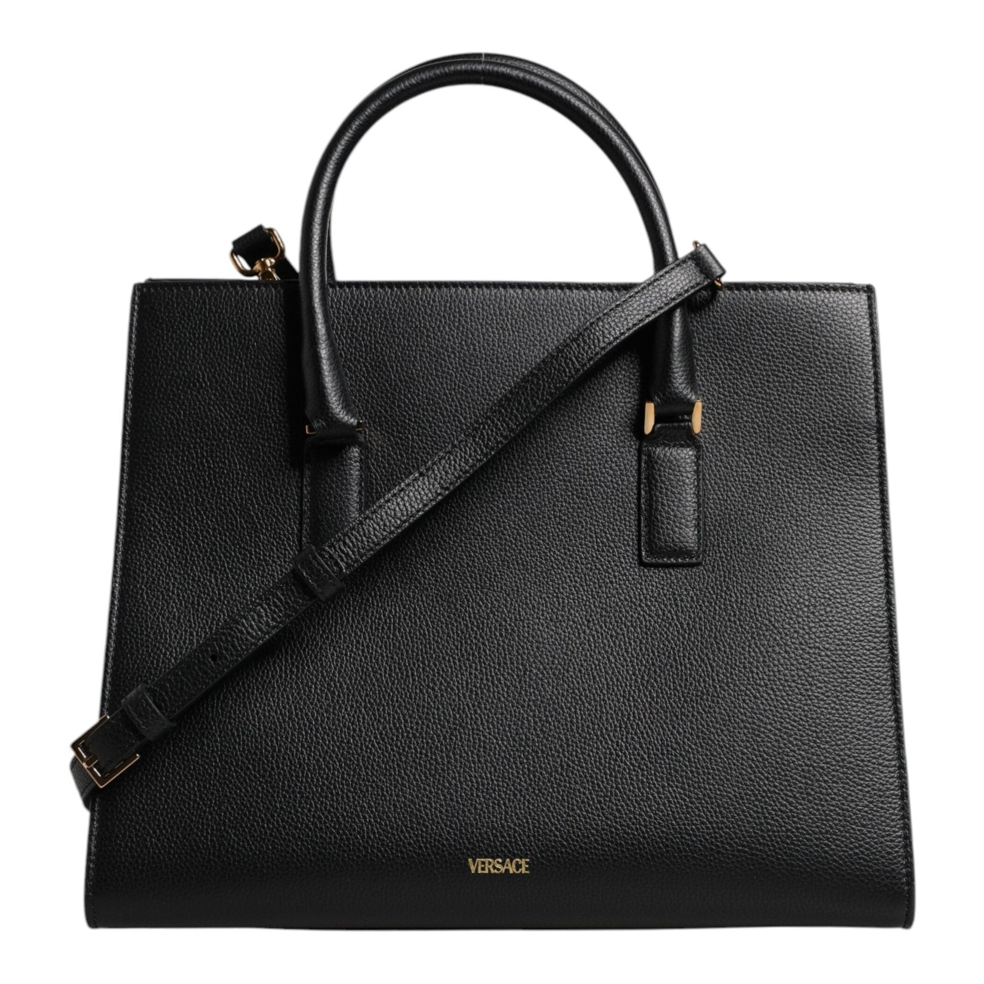 Versace Black Large Leather Top Handle Shoulder Crossbody Bag Versace