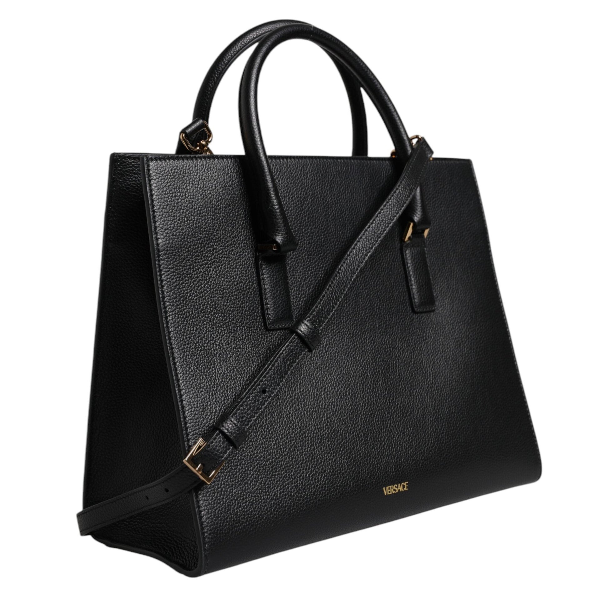Versace Black Large Leather Top Handle Shoulder Crossbody Bag Versace