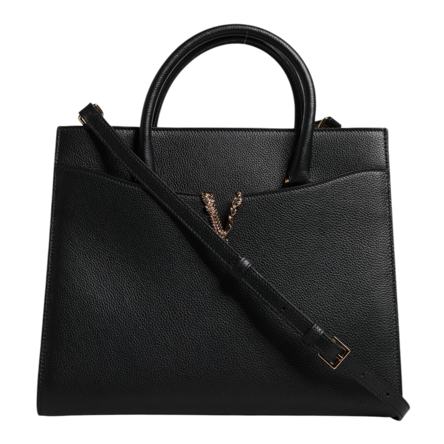 Versace Black Large Leather Top Handle Shoulder Crossbody Bag Versace