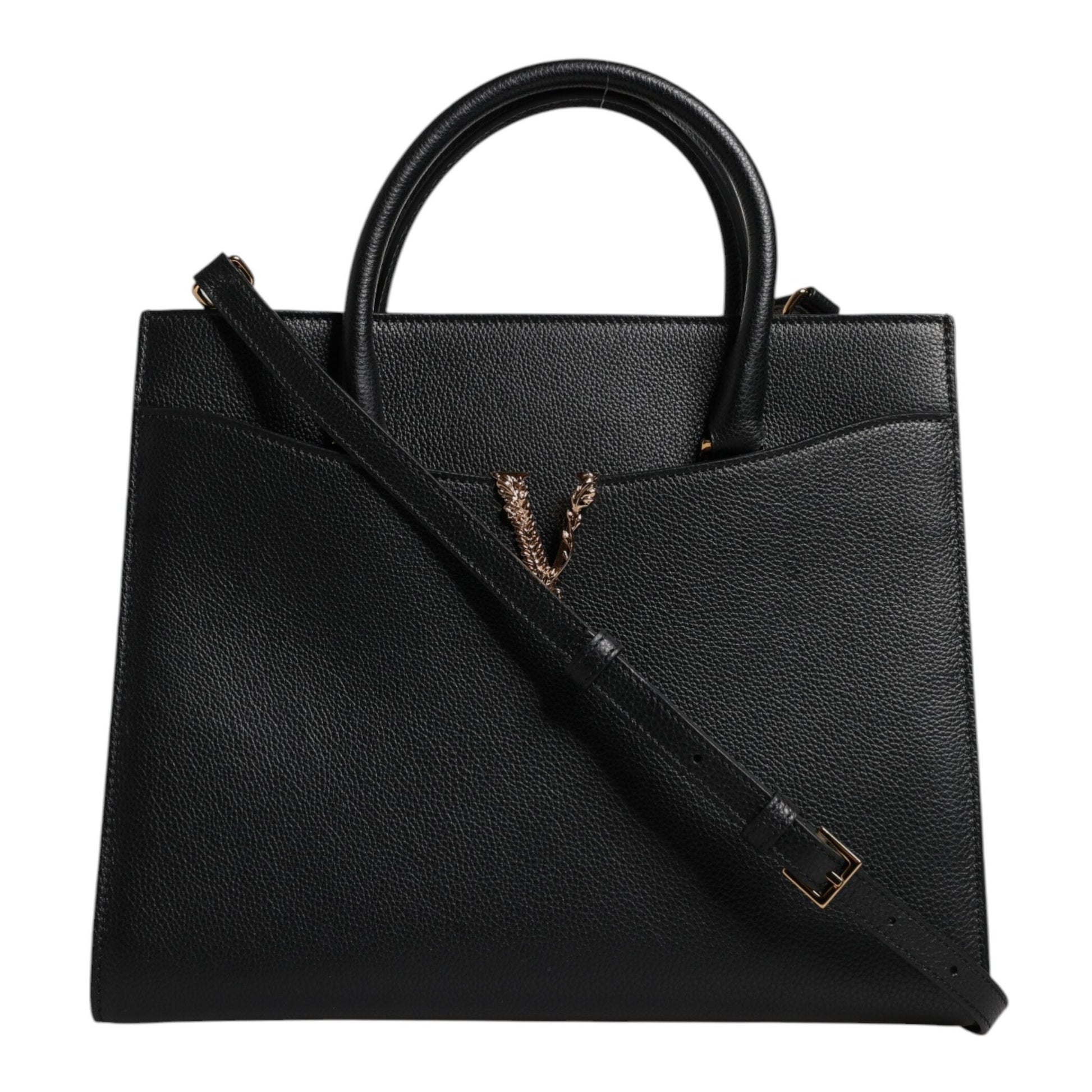 Versace Black Large Leather Top Handle Shoulder Crossbody Bag Versace