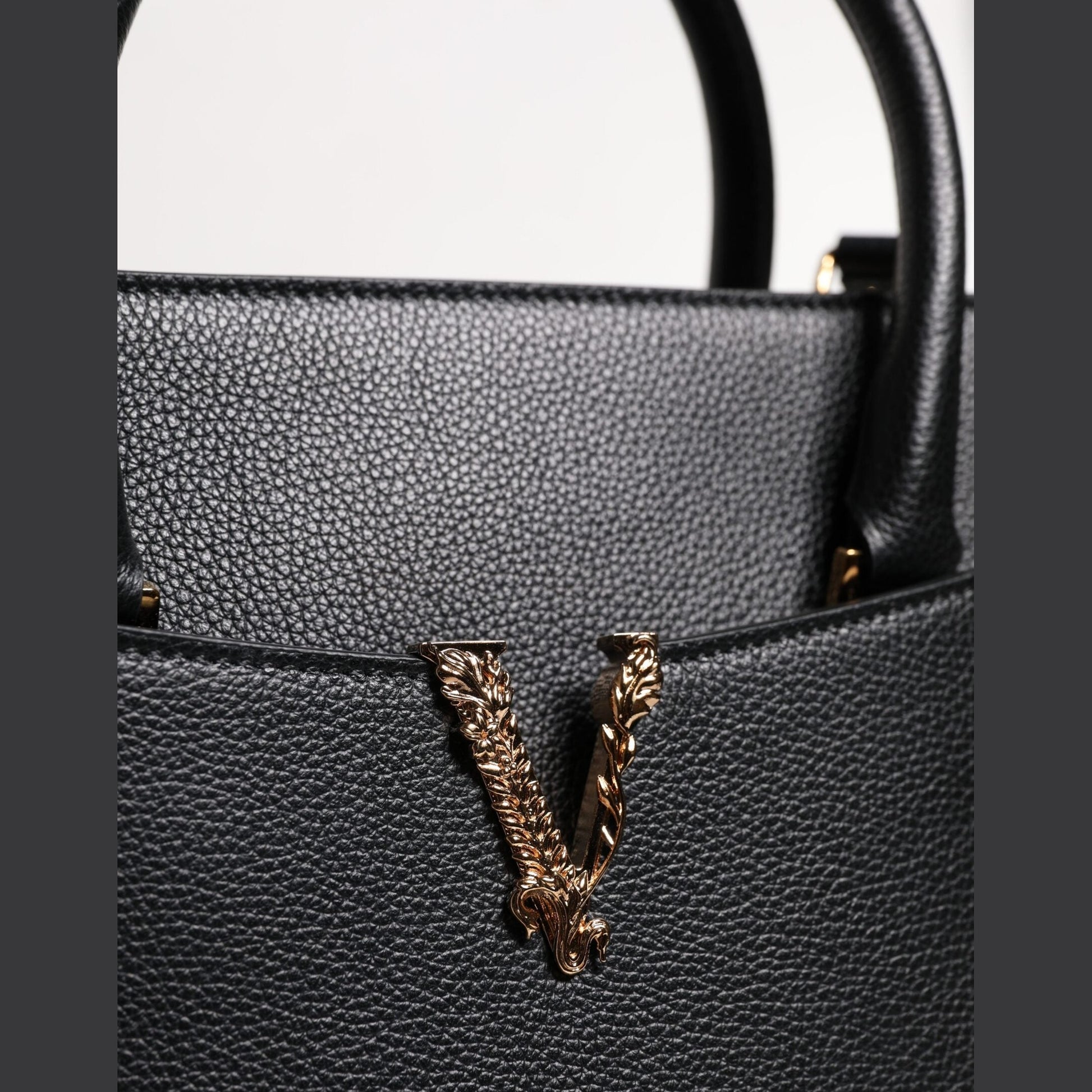 Versace Black Large Leather Top Handle Shoulder Crossbody Bag Versace