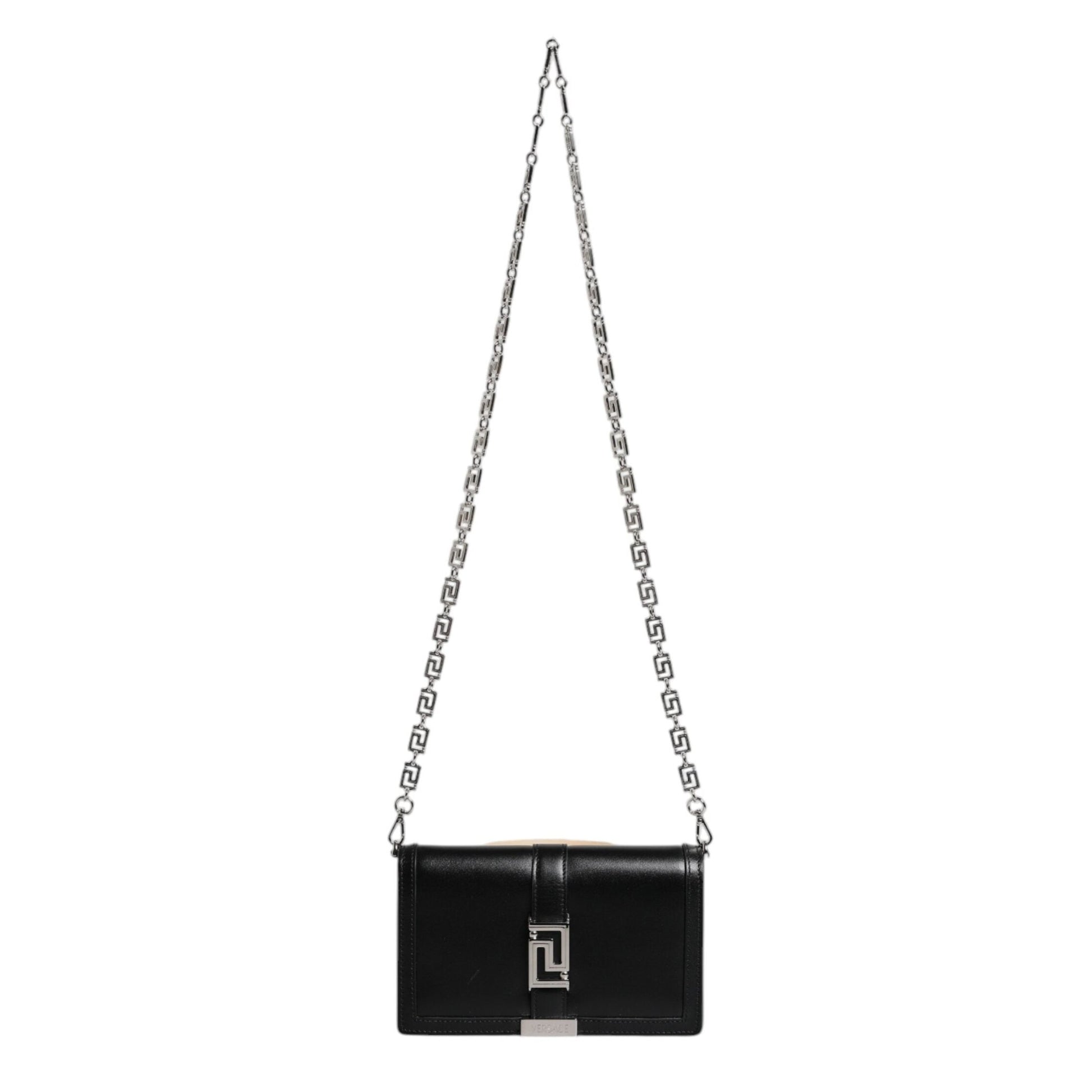 Versace Black Calfskin Leather Chain Strap Shoulder Crossbody Bag Versace