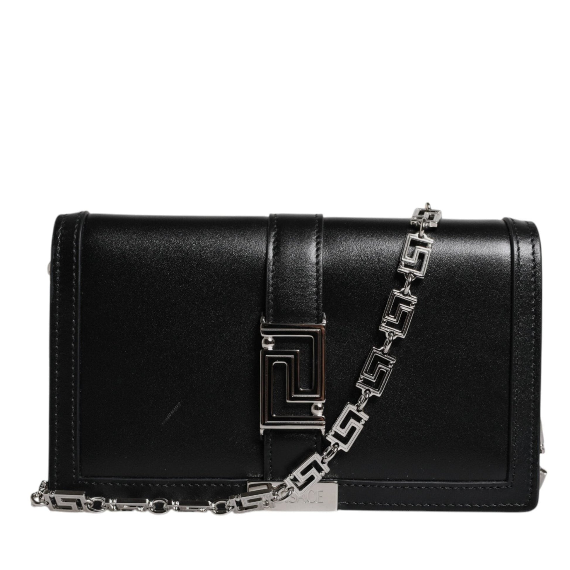 Versace Black Calfskin Leather Chain Strap Shoulder Crossbody Bag Versace