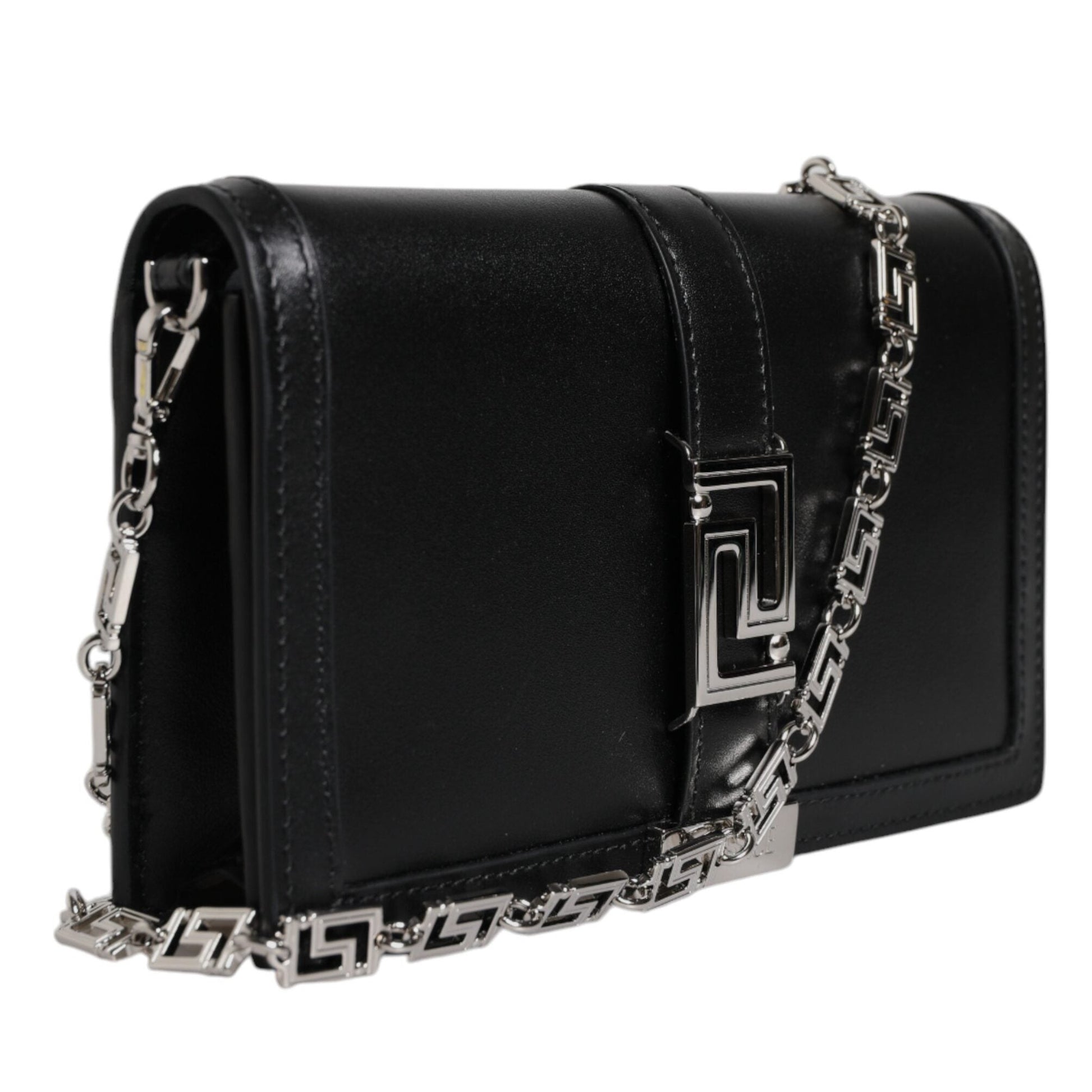 Versace Black Calfskin Leather Chain Strap Shoulder Crossbody Bag Versace