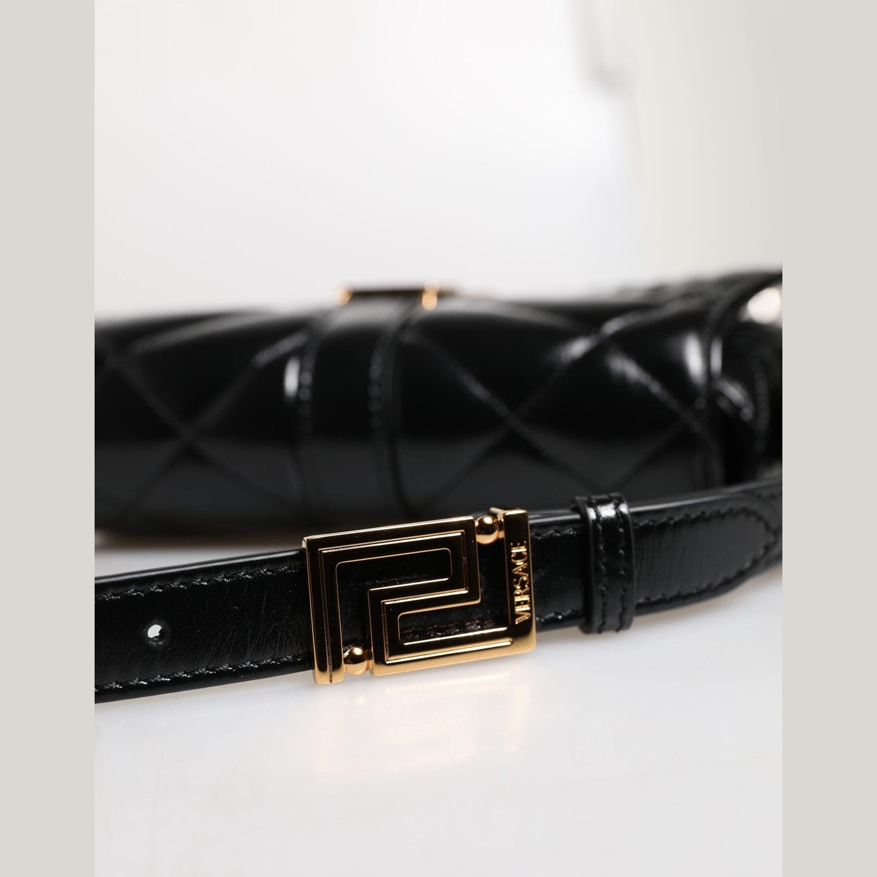 Versace Black Calf Leather Quilted Shoulder Strap Bag Versace