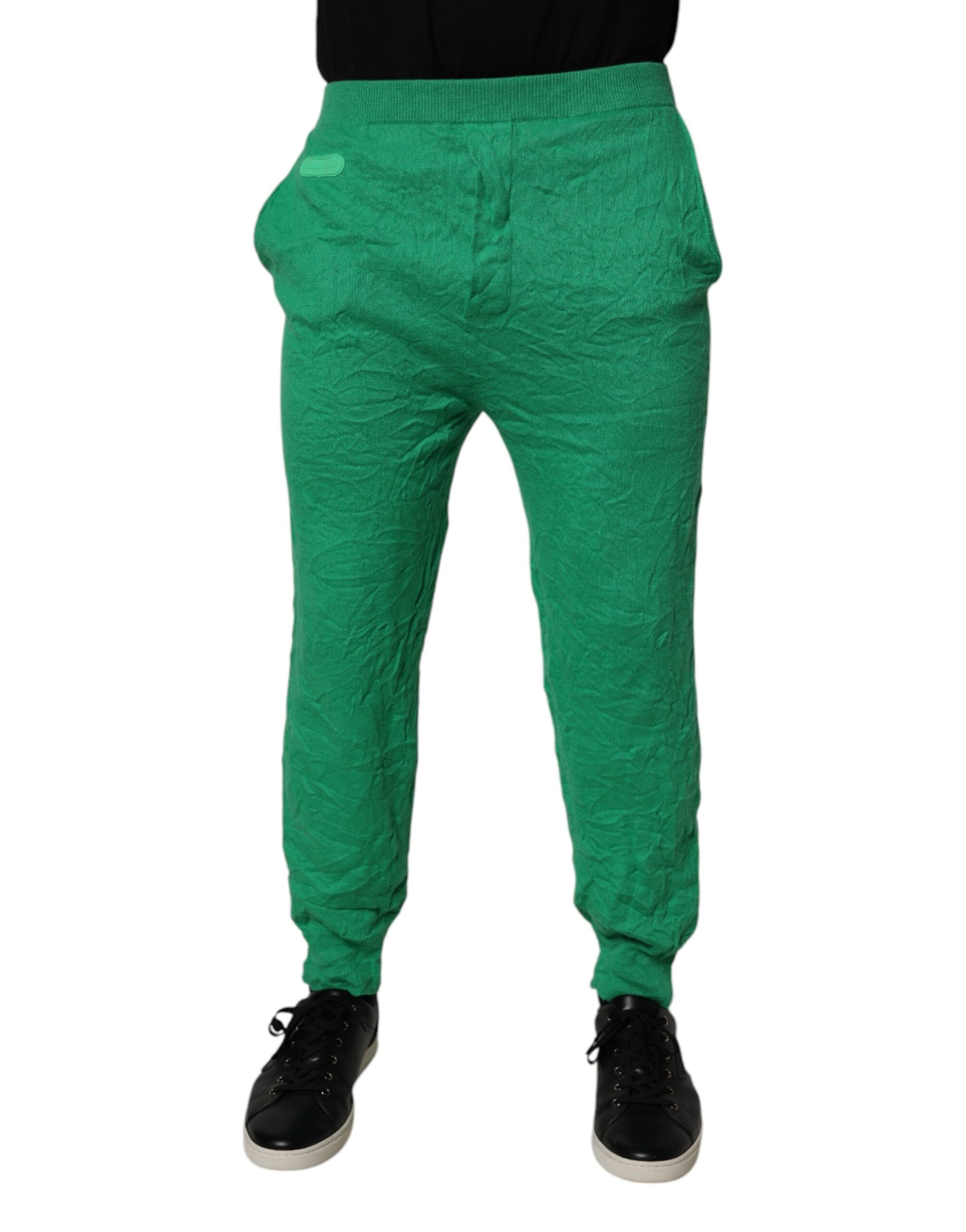 Dsquared² Green Cotton Elastic Waist Men Casual Pants Dsquared²