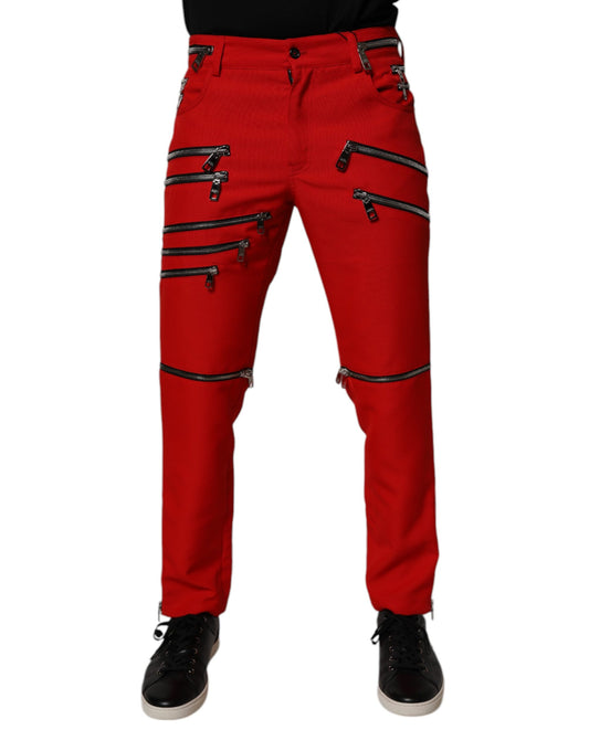 Dolce & Gabbana Red Zipper Embellished Straight Pants Dolce & Gabbana