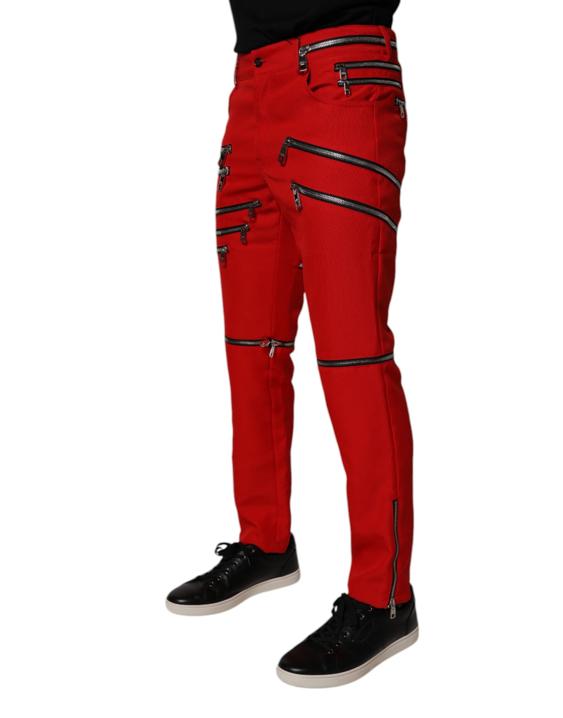 Dolce & Gabbana Red Zipper Embellished Straight Pants Dolce & Gabbana