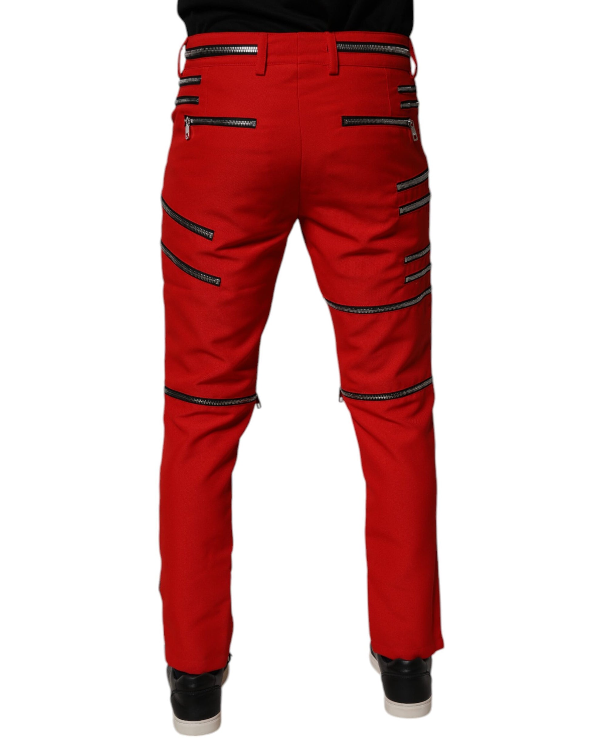 Dolce & Gabbana Red Zipper Embellished Straight Pants Dolce & Gabbana