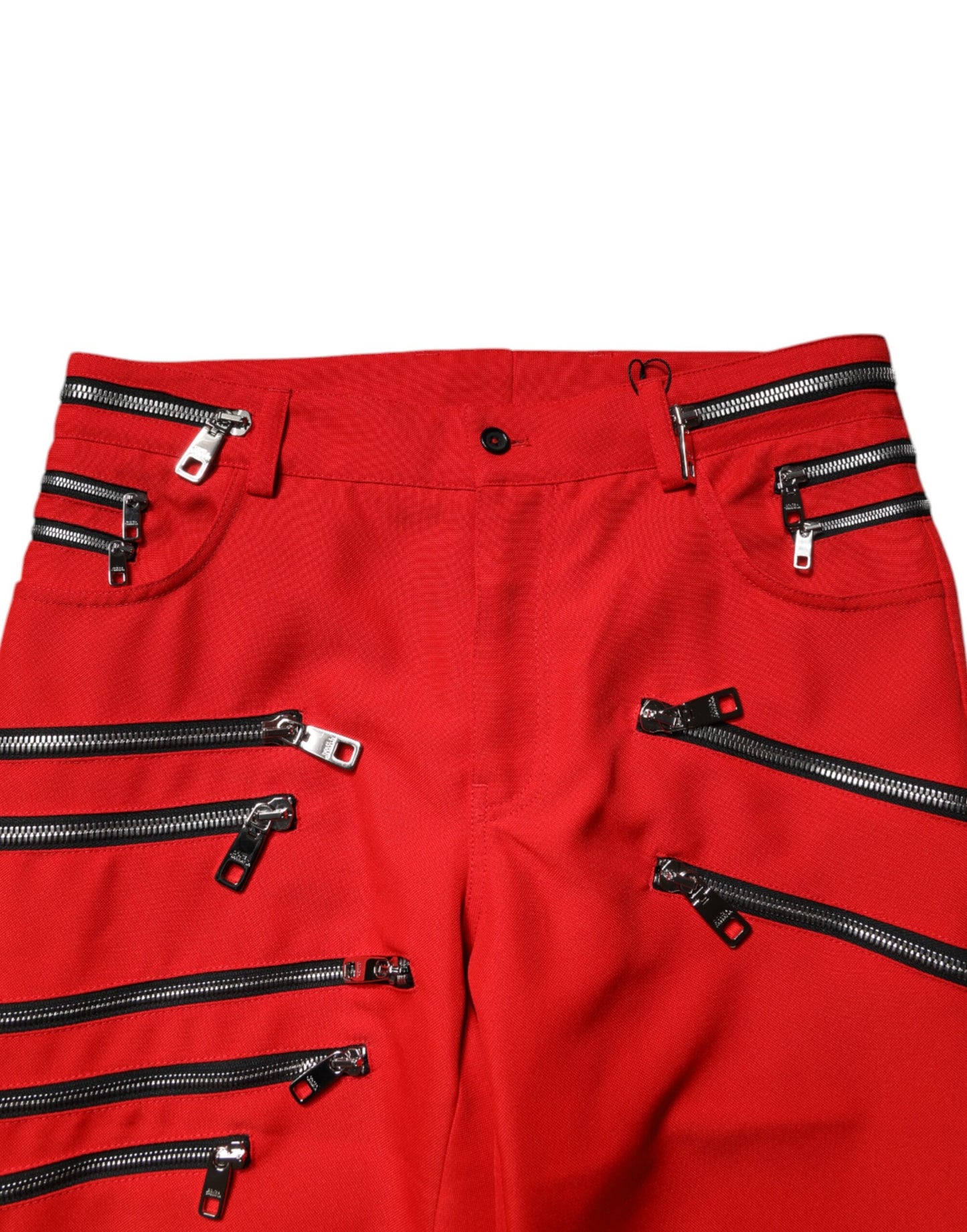 Dolce & Gabbana Red Zipper Embellished Straight Pants Dolce & Gabbana