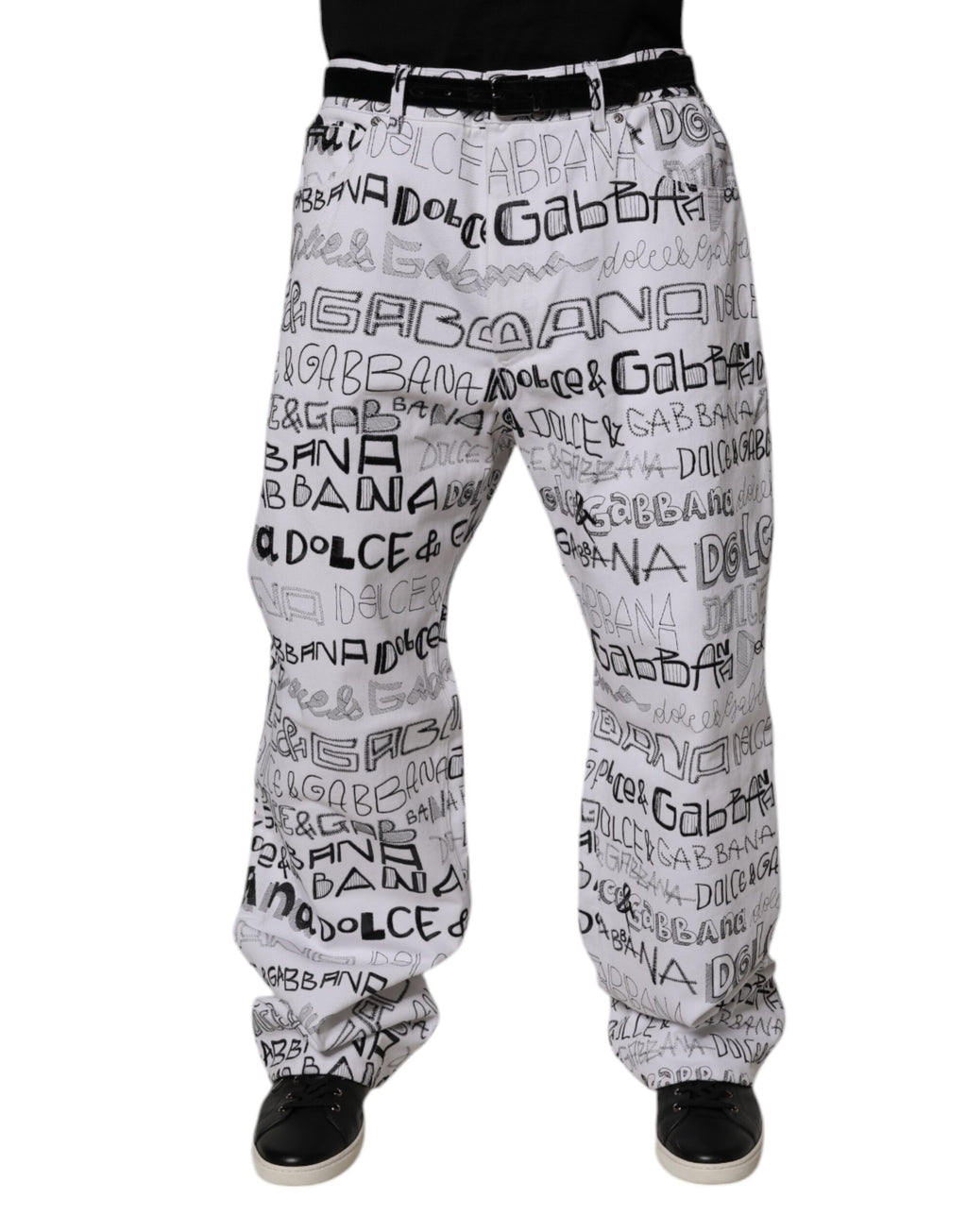 Dolce & Gabbana White Logo Print Straight Men Denim Jeans Dolce & Gabbana