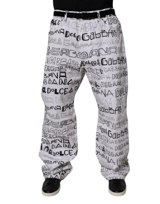 Dolce & Gabbana White Logo Print Straight Men Denim Jeans Dolce & Gabbana