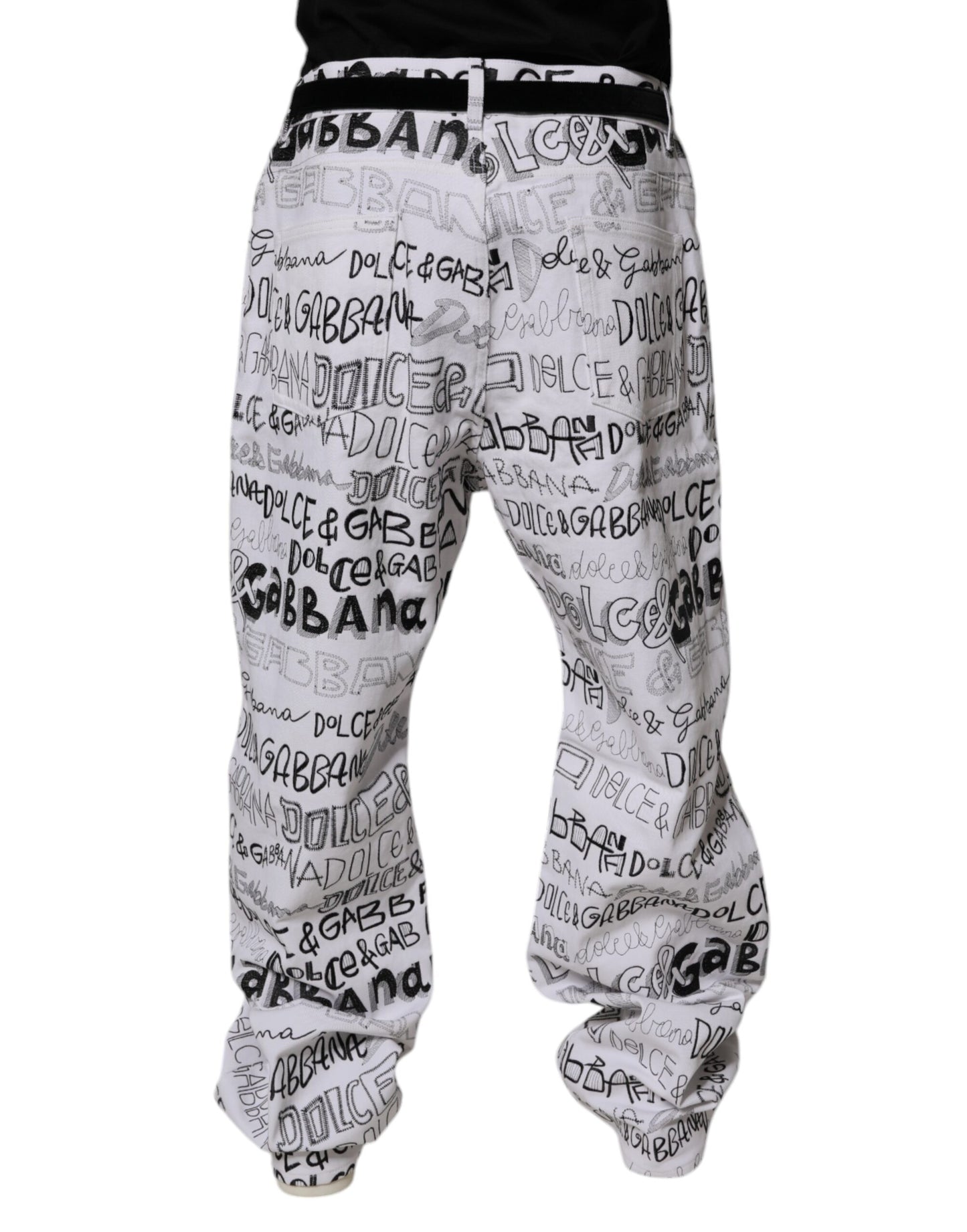 Dolce & Gabbana White Logo Print Straight Men Denim Jeans Dolce & Gabbana