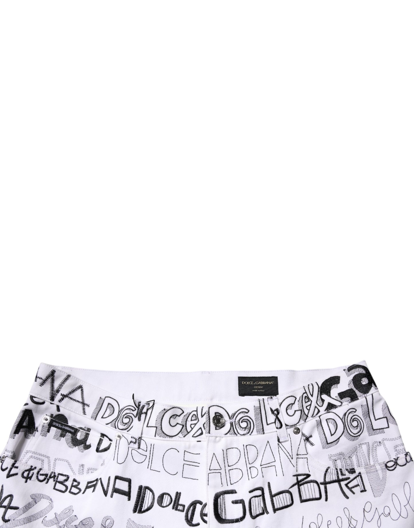 Dolce & Gabbana White Logo Print Straight Men Denim Jeans Dolce & Gabbana