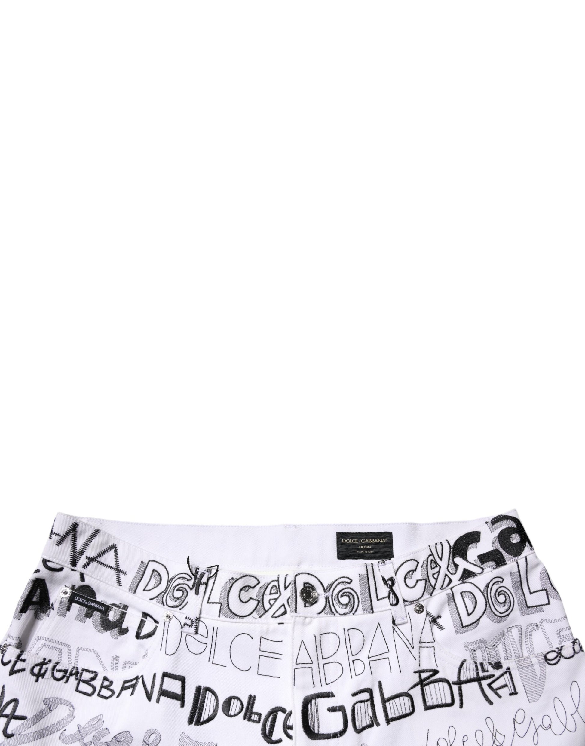 Dolce & Gabbana White Logo Print Straight Men Denim Jeans Dolce & Gabbana