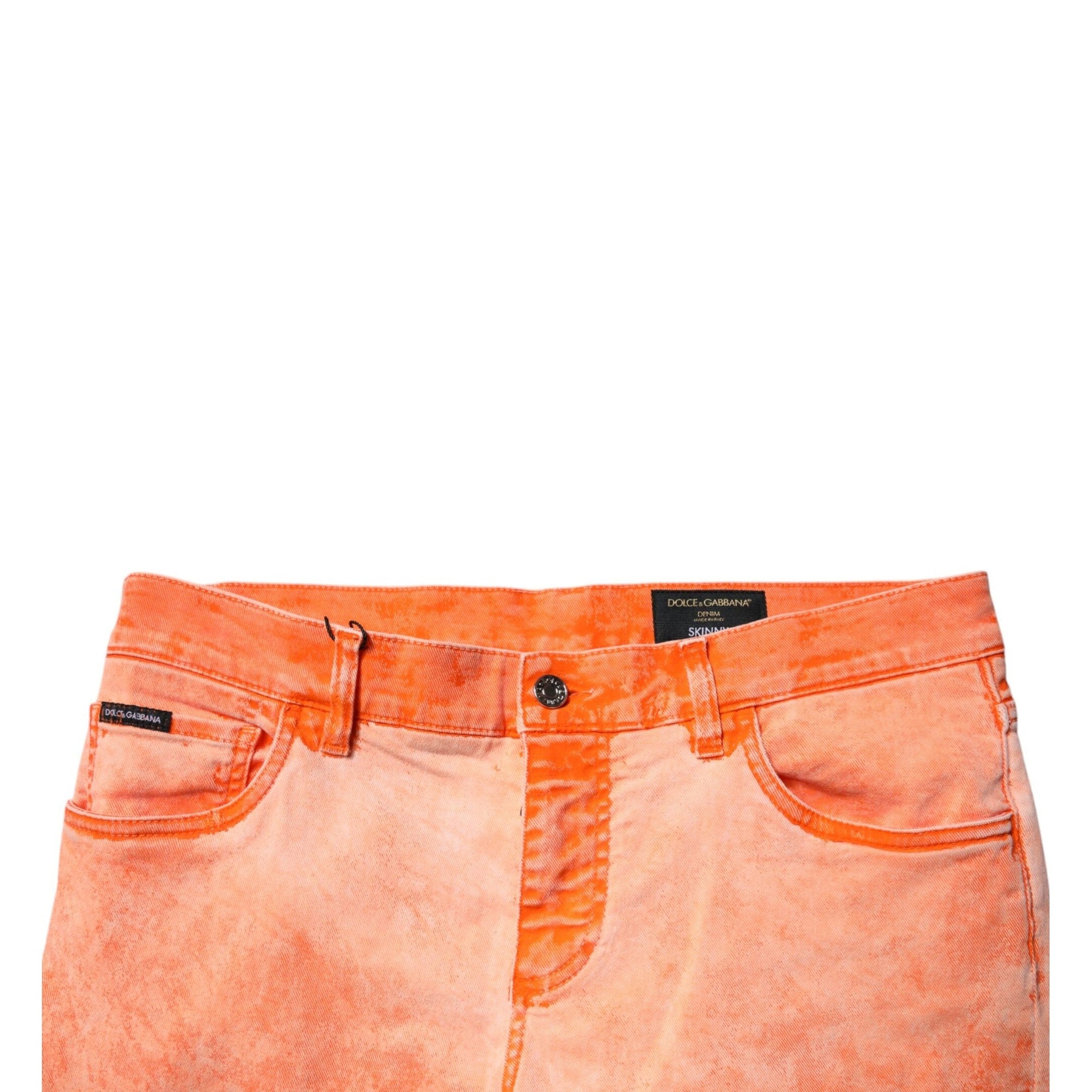 Dolce & Gabbana Orange Tie Dye Cotton Skinny Men Denim Jeans